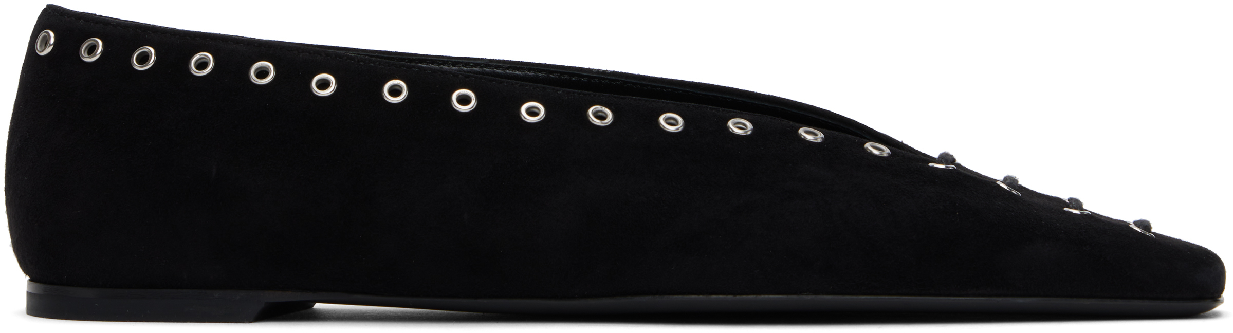 Totême Lace-up Eyelet-embellished Suede Ballet Flats In Black 001