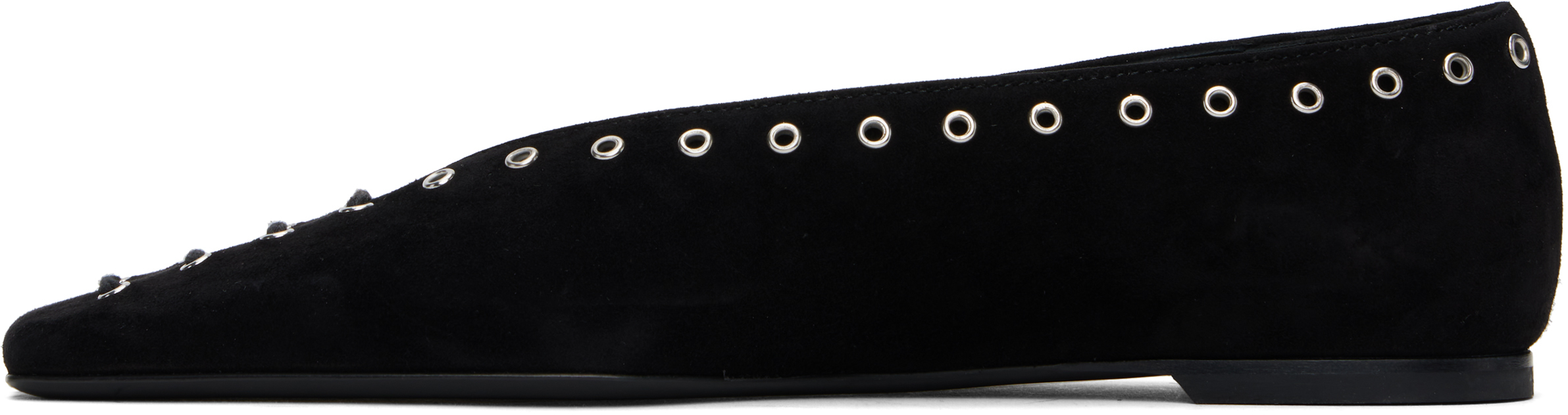 Totême Lace-up Eyelet-embellished Suede Ballet Flats In Black 001