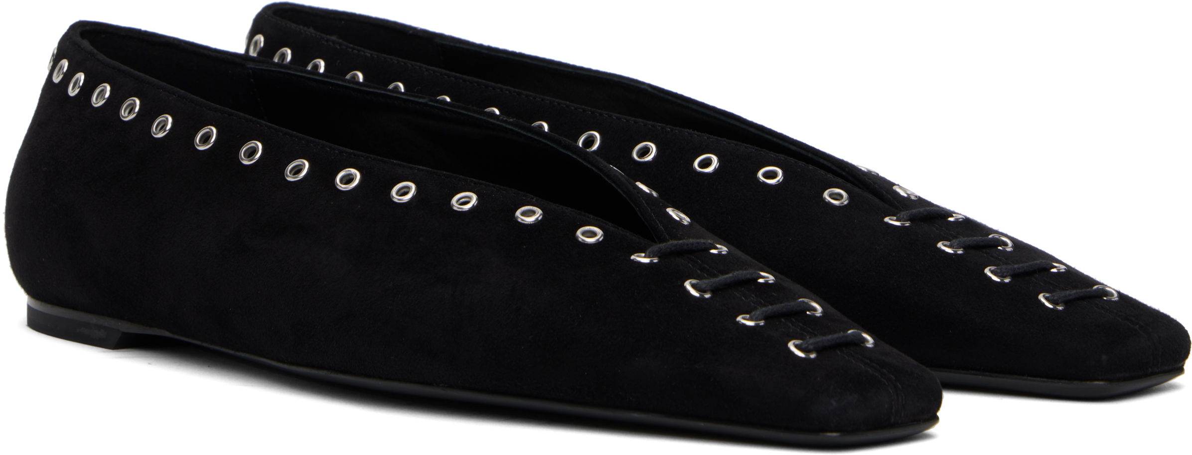Totême Lace-up Eyelet-embellished Suede Ballet Flats In Black 001