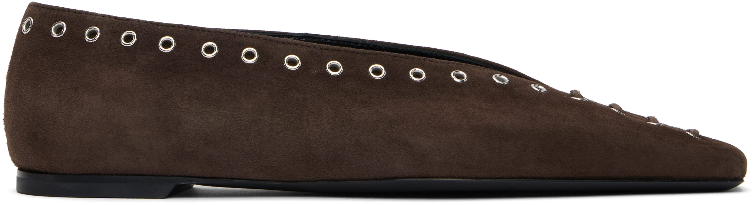 Totême Lace-up Eyelet-embellished Suede Ballet Flats In Pepper 273