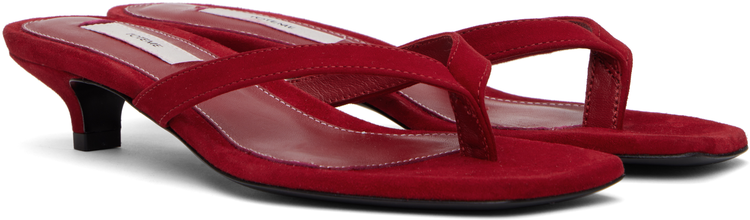 Totême Suede Heeled Flip Flops Scarlet In Scarlet 076