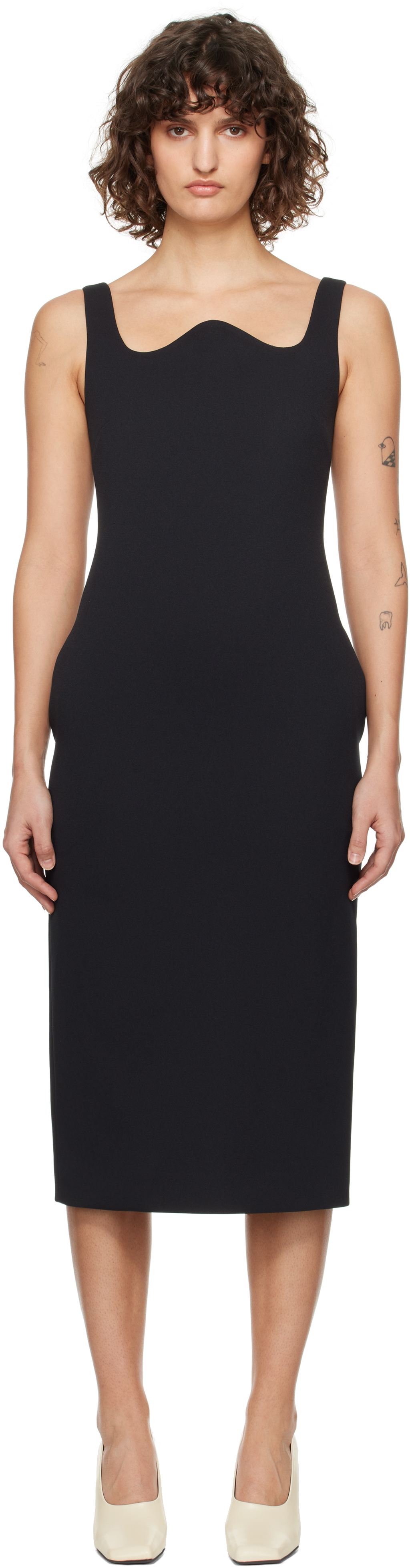 Black RC Signature Curved Neck Midi Dress by RECTO on Sale