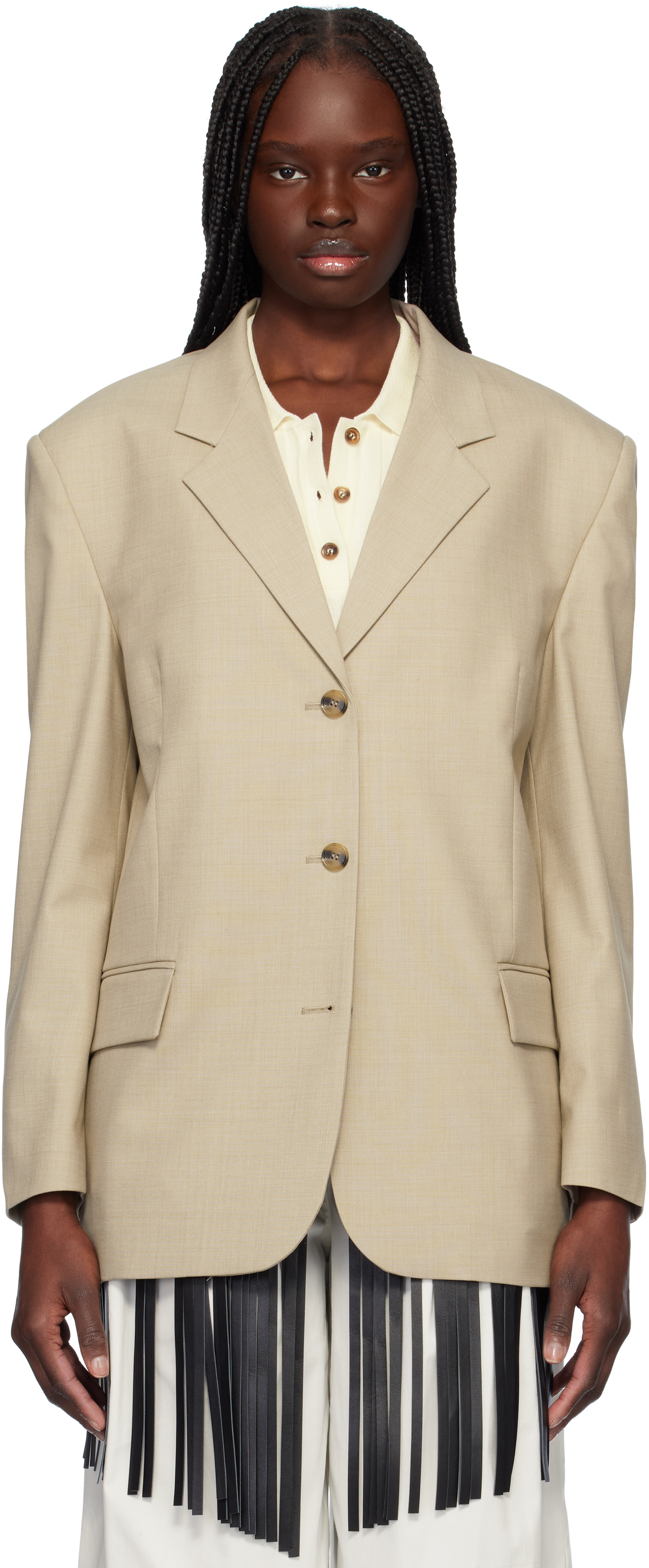【25SS】RECTO WOMENS OVERSIZE SINGLE BREASTED TWEED JACKET Beige Oversize Single Breasted Tweed Blazer by RECTO on Sale