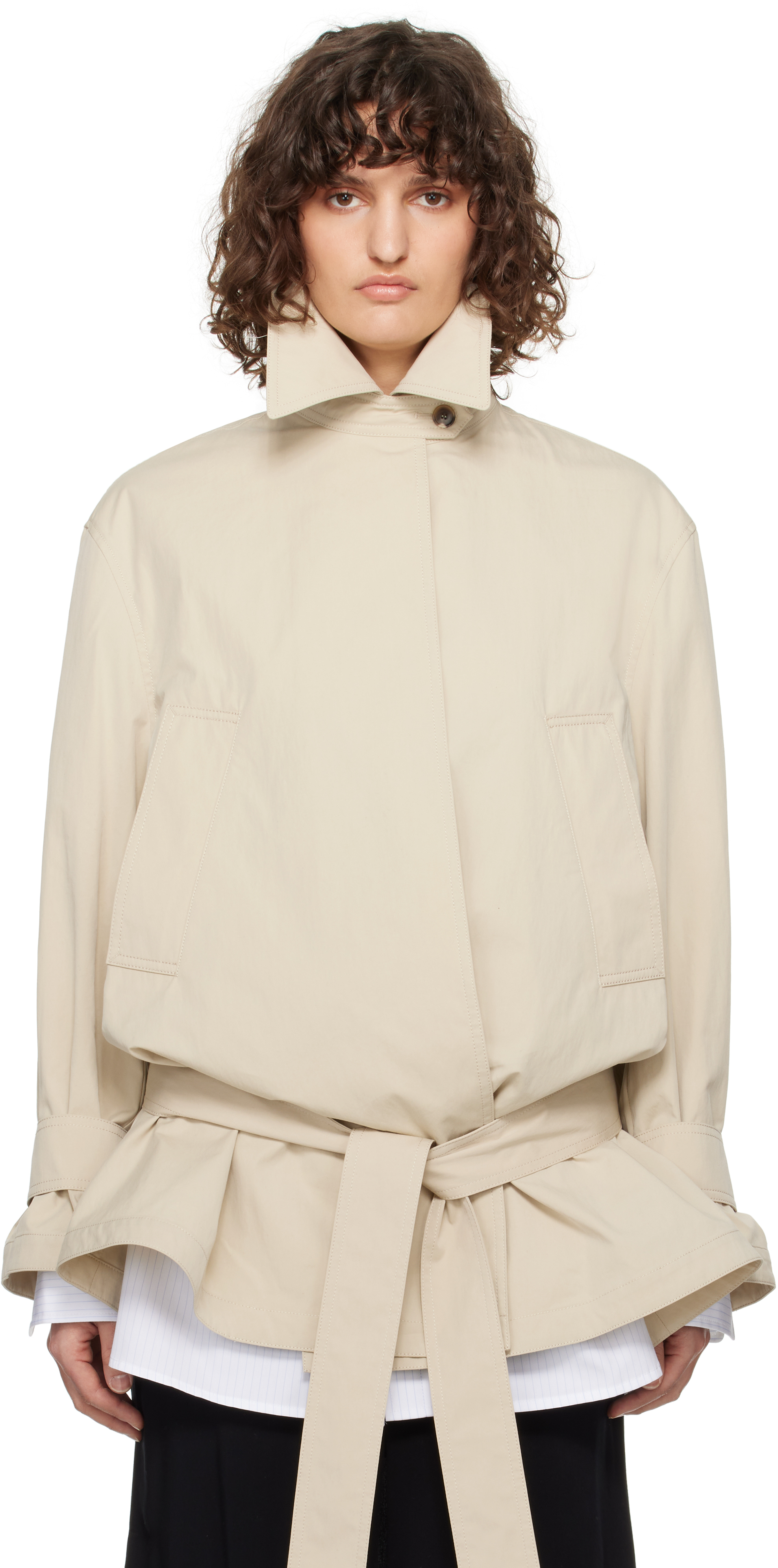 Beige Wide Fit Short Trench Coat