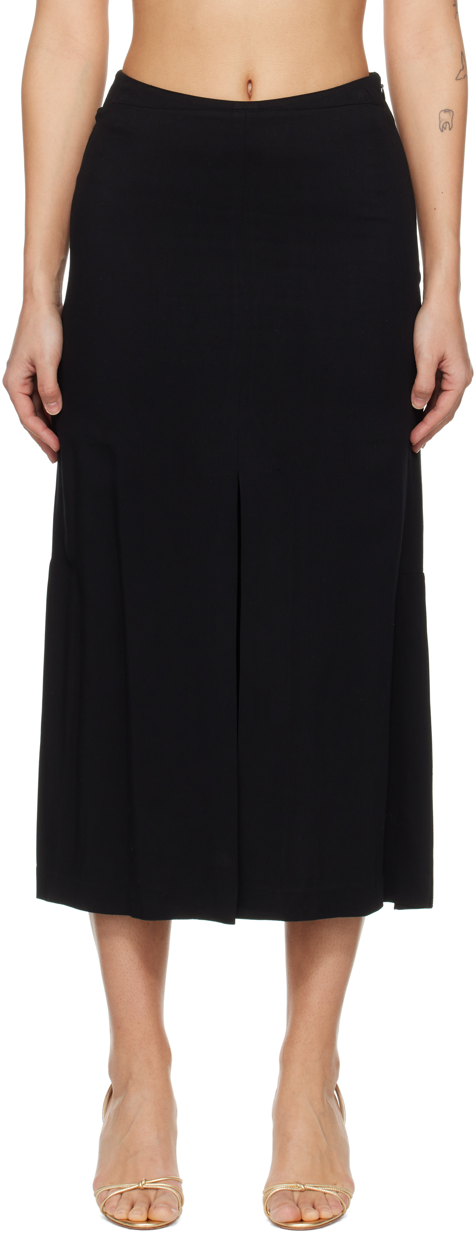 Black Front Slit Midi Skirt