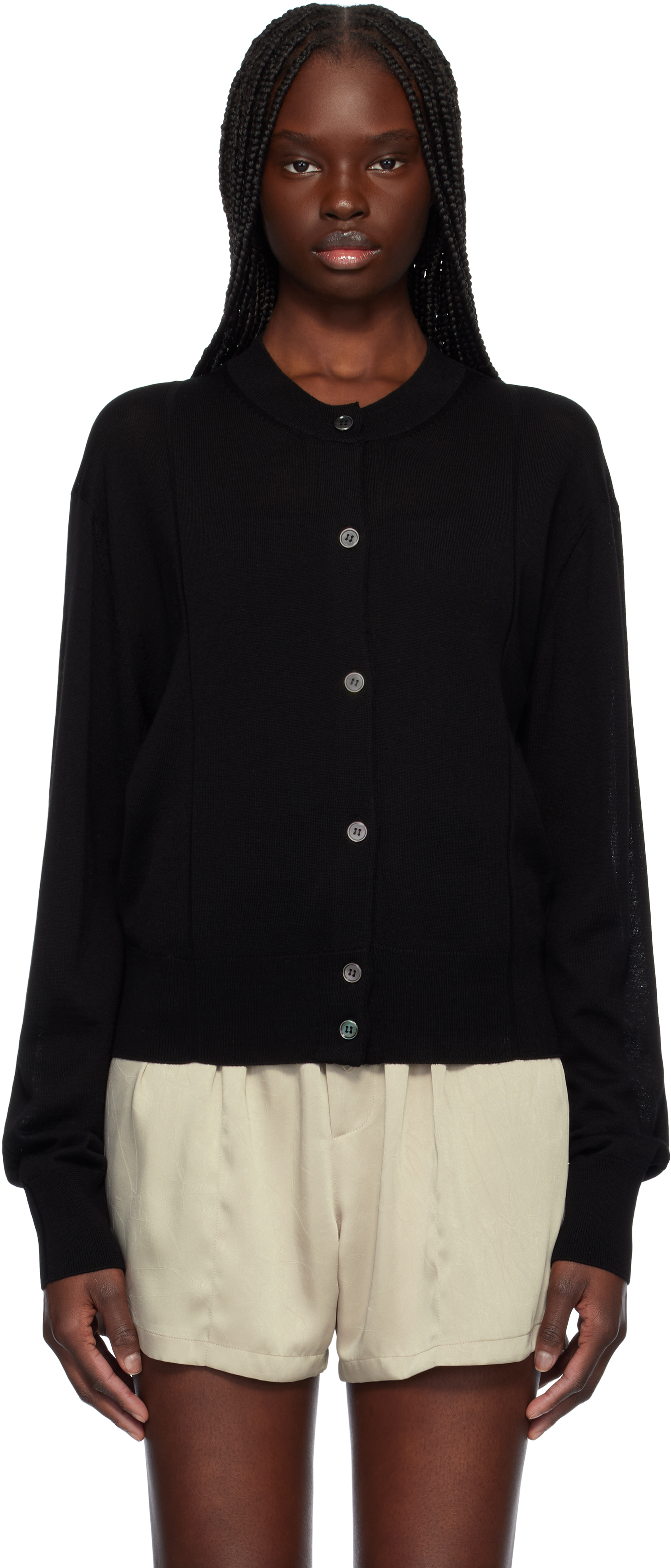 Black Crewneck Sheer Knit Cardigan