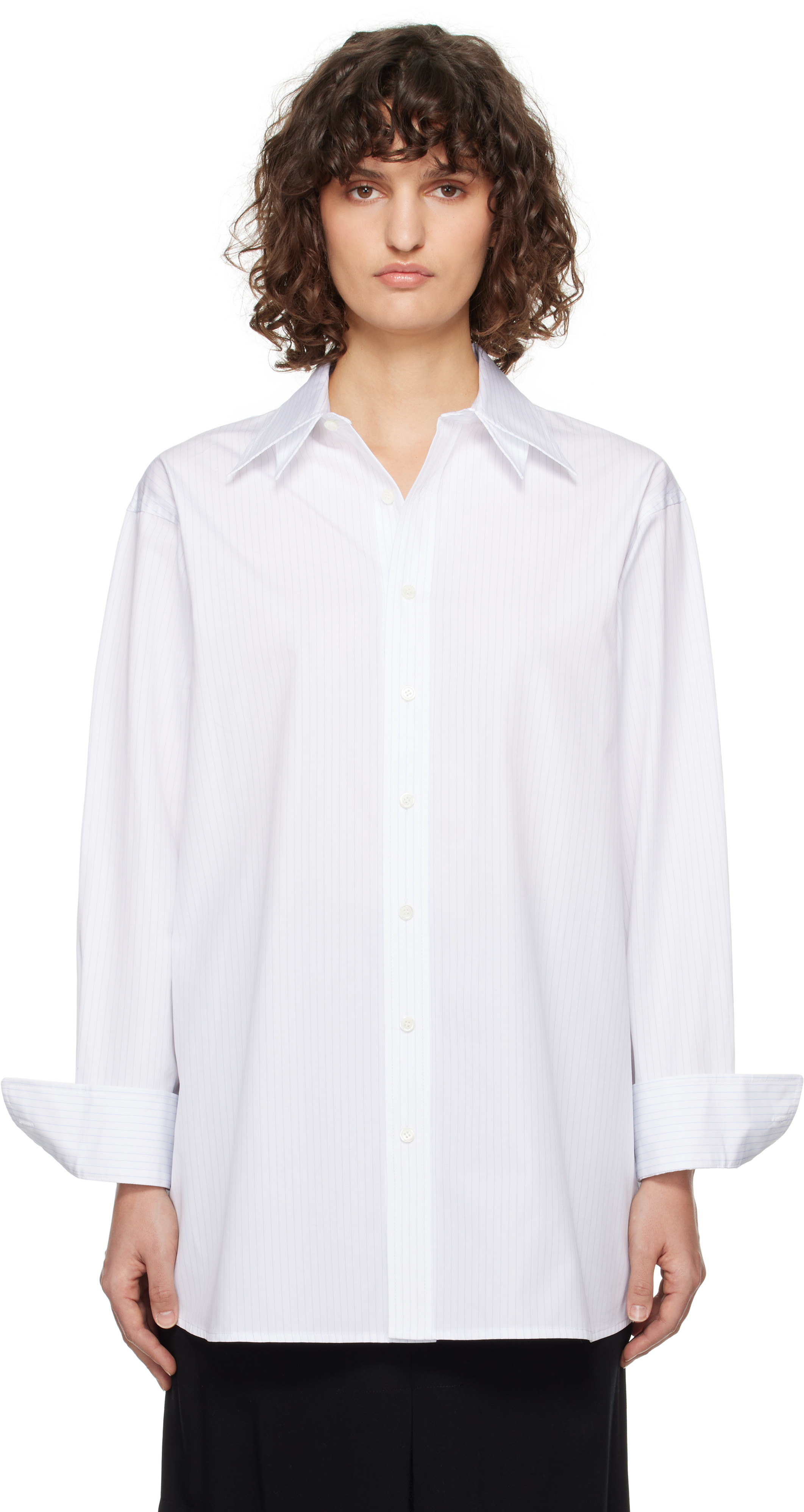 White Double Collar Stripe Shirt