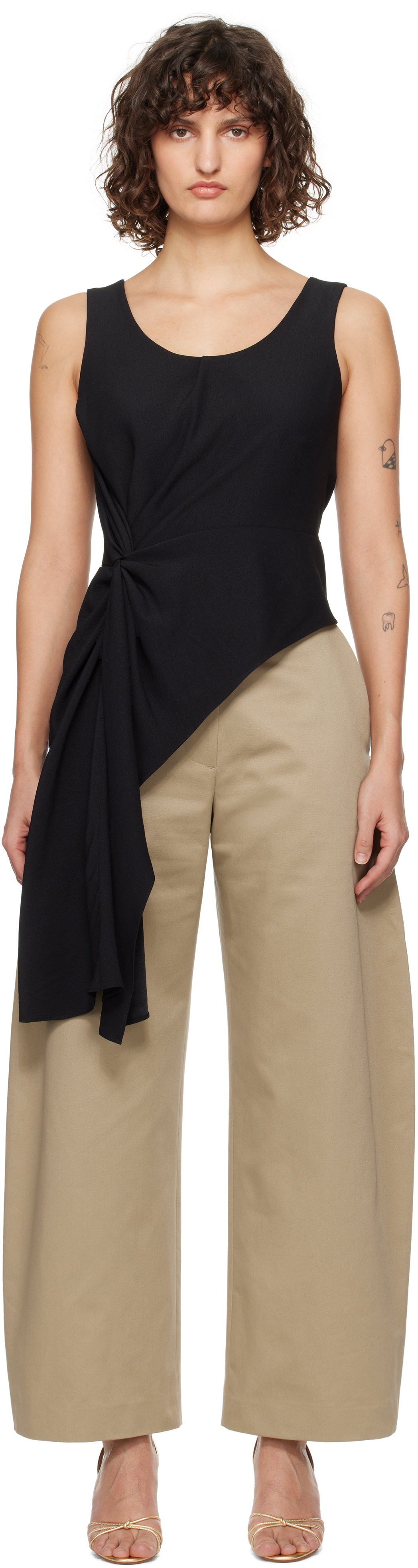 【25SS】RECTO ASYMMETRIC TWISTED TOP Black Asymmetric Twisted Top by RECTO on Sale