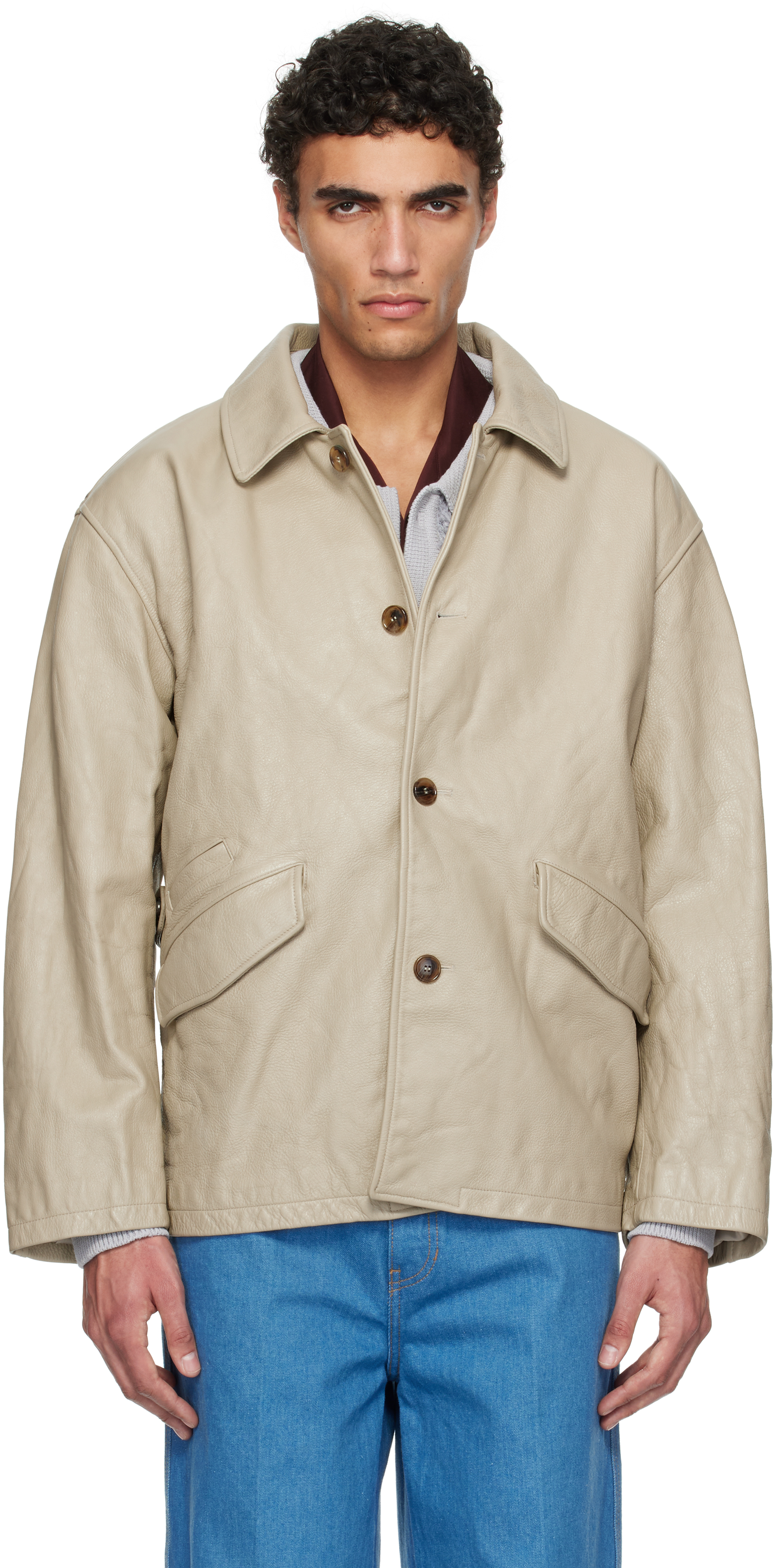 [RECTO] / ☆ 25SS VINTAGE WASHING LEATHER CHORE JACKET RECTO: Beige Vintage Washing Leather Chore Jacket | SSENSE
