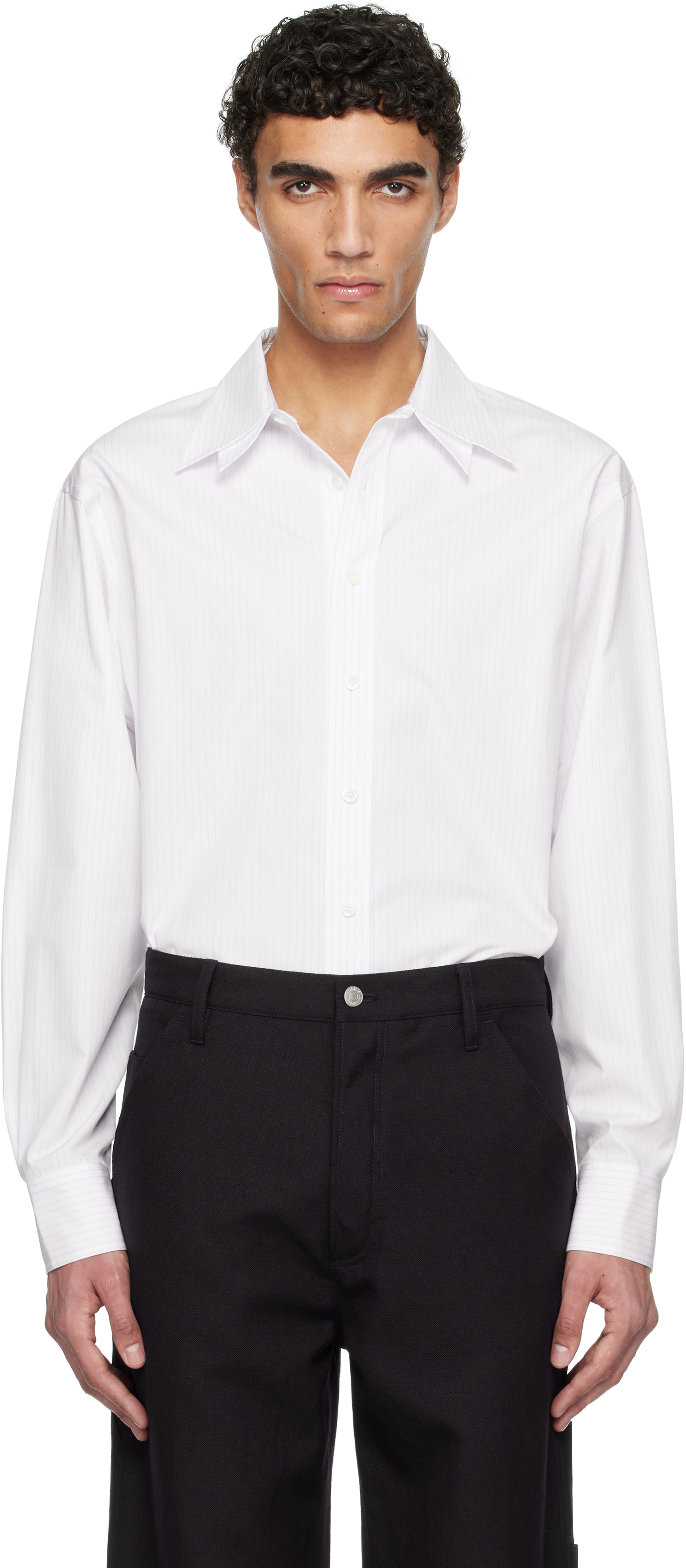 White Double Collar Stripe Shirt