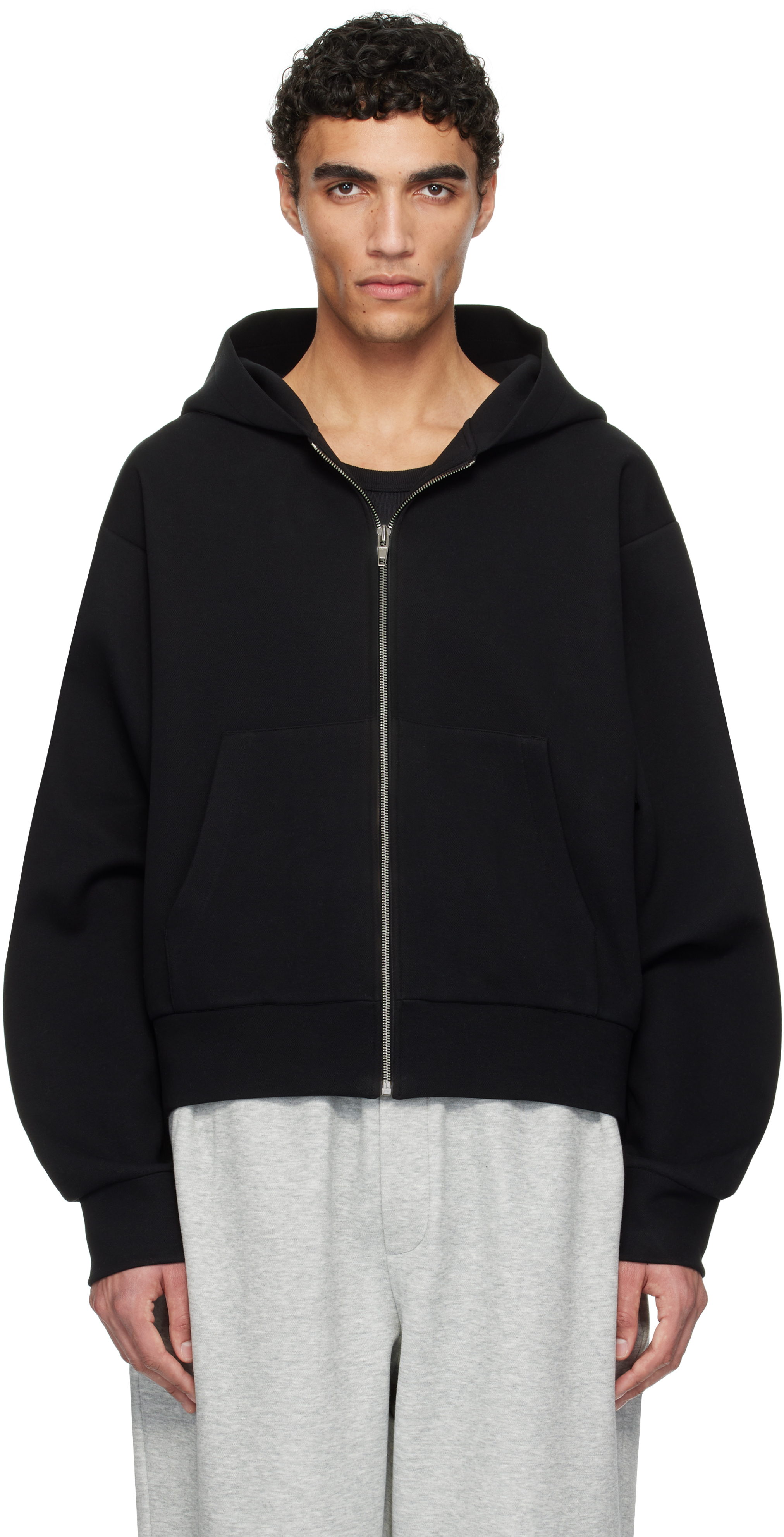 Black Logo Detail Zip-Up Hoodie