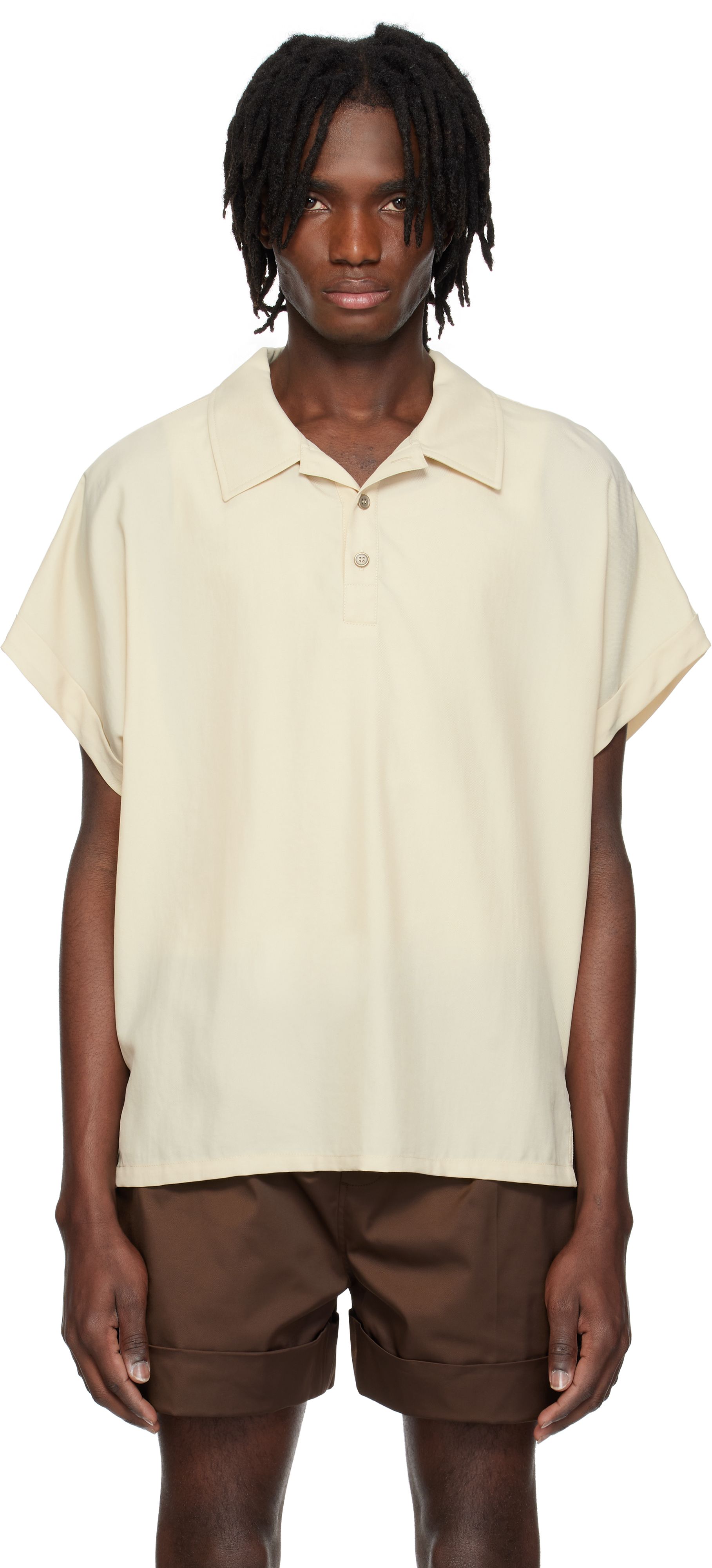 Beige Dolman Sleeve Polo by RECTO on Sale