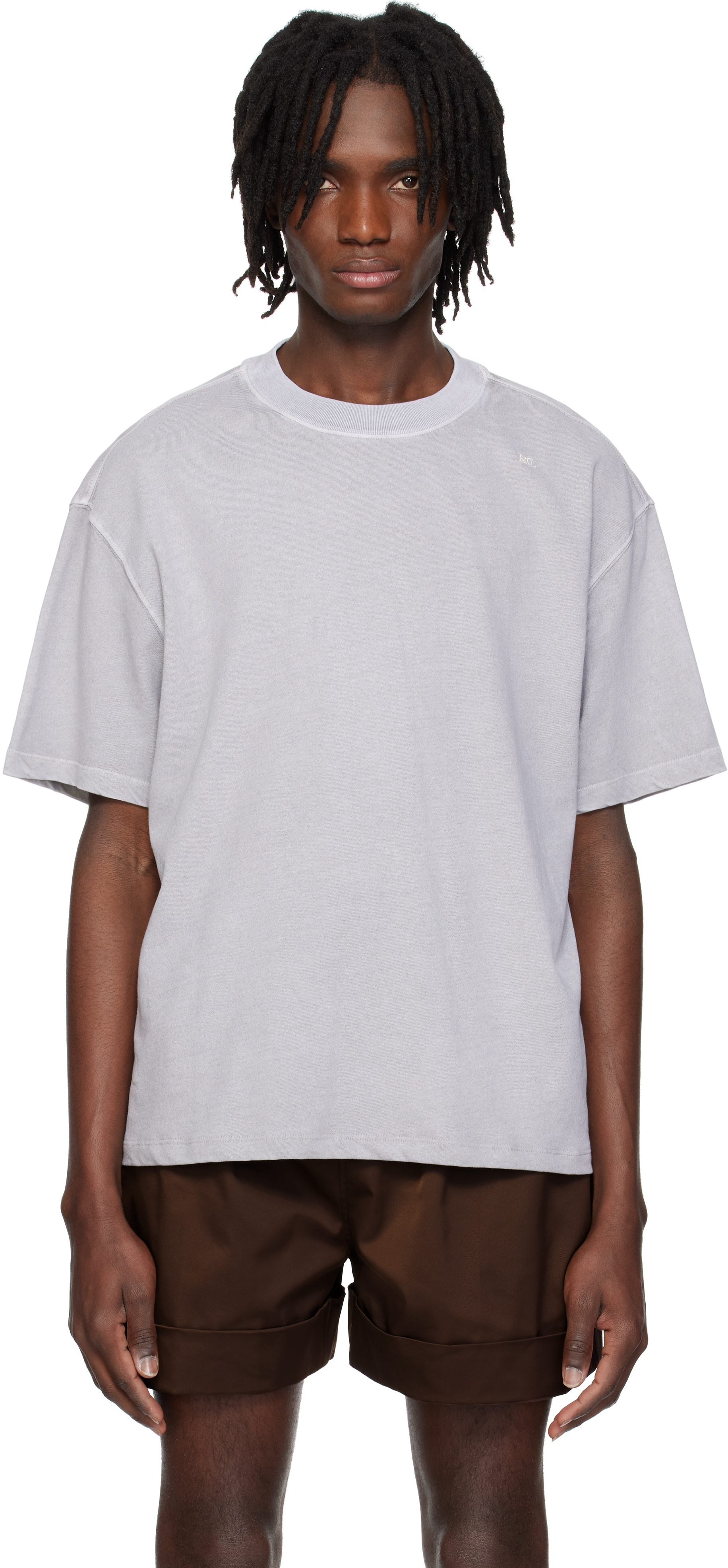 【RECTO】 ROUND NECK COTTON T-SHIRT Gray Vintage Washed Cotton T-shirt by RECTO on Sale