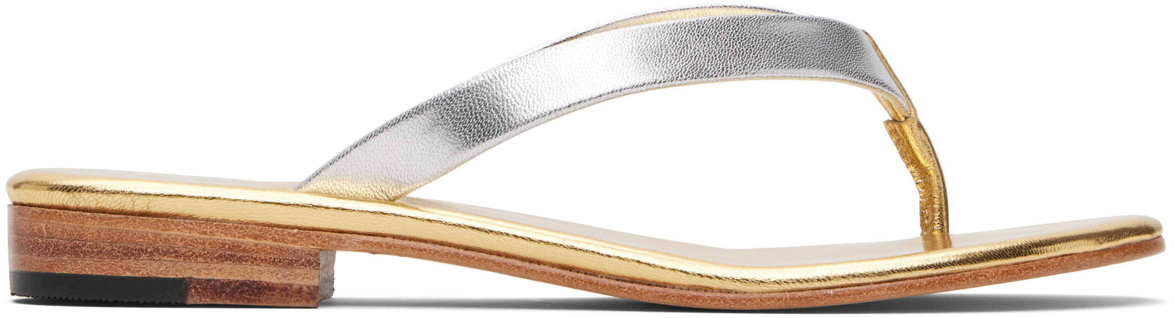 Silver & Gold Leather Flip-Flops