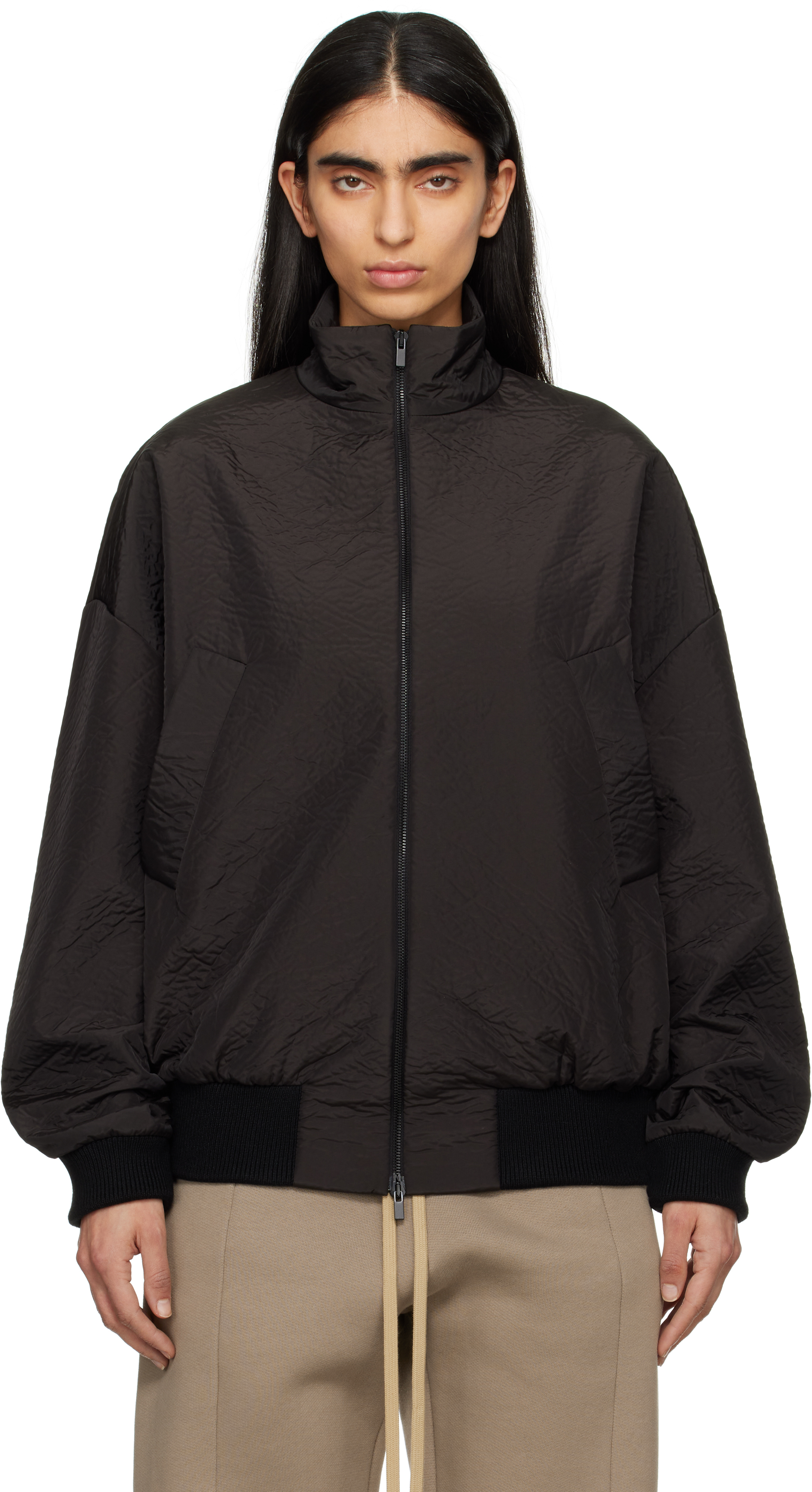 Fear of God: Black Textured Track Jacket | SSENSE
