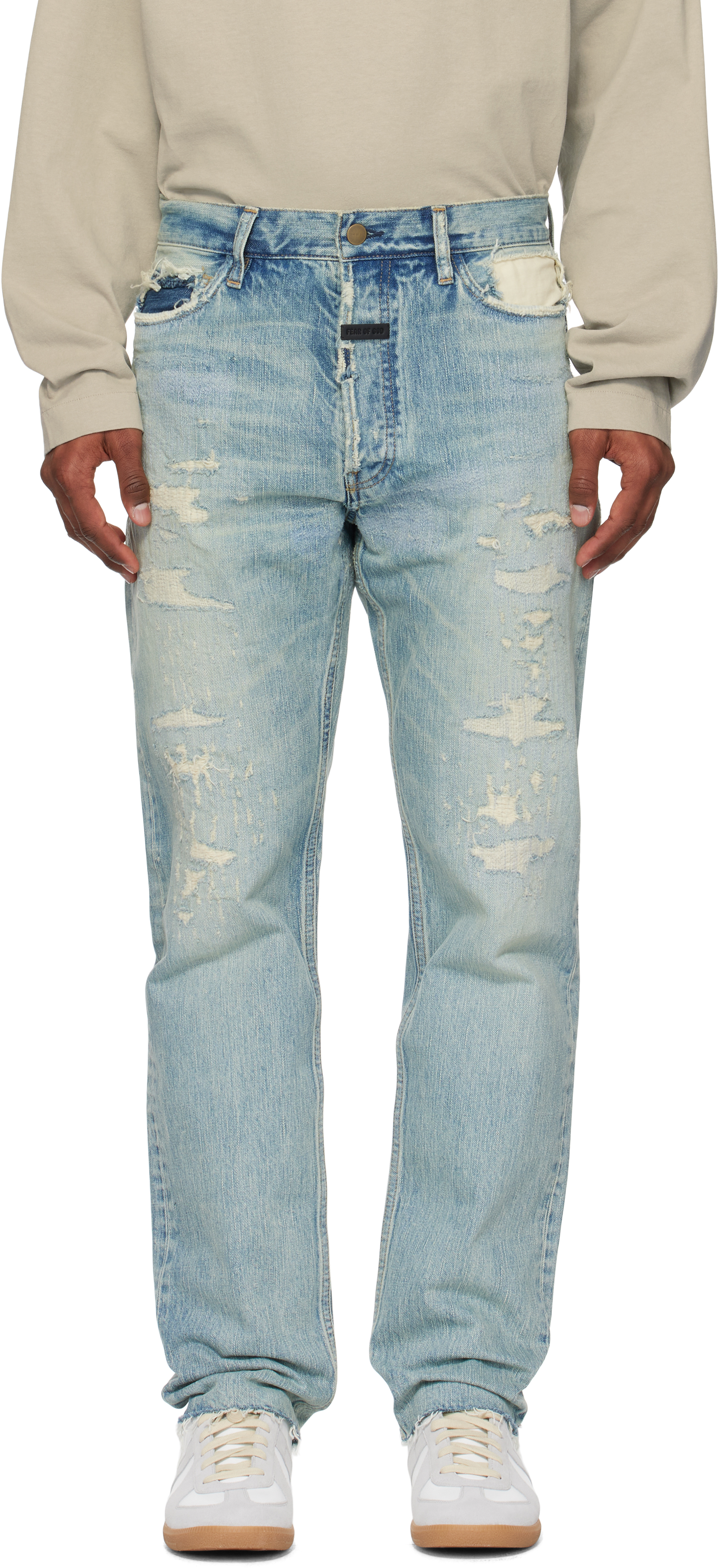 Fear Of God Blue Repaired Classic 5 Pocket Jeans