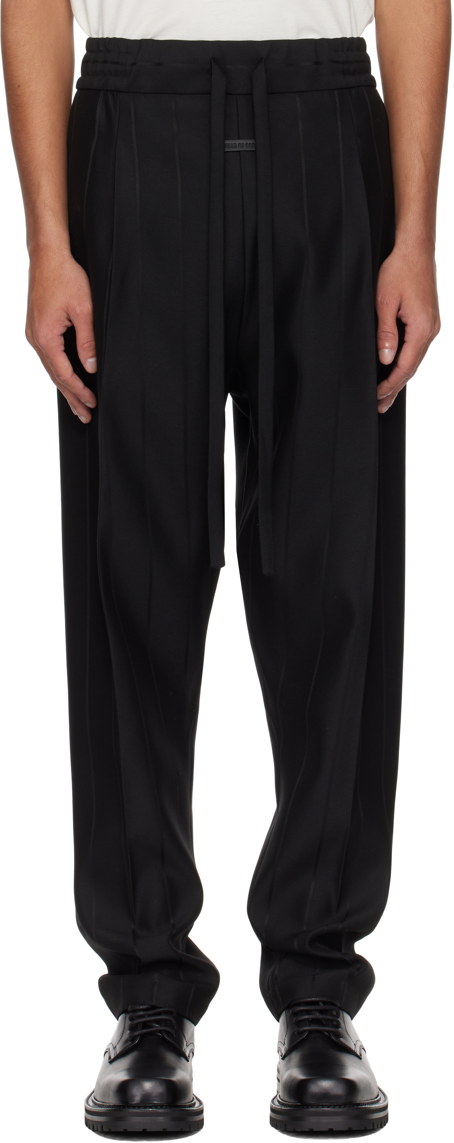 Black Pinstripe Drawstring Eternal Trousers