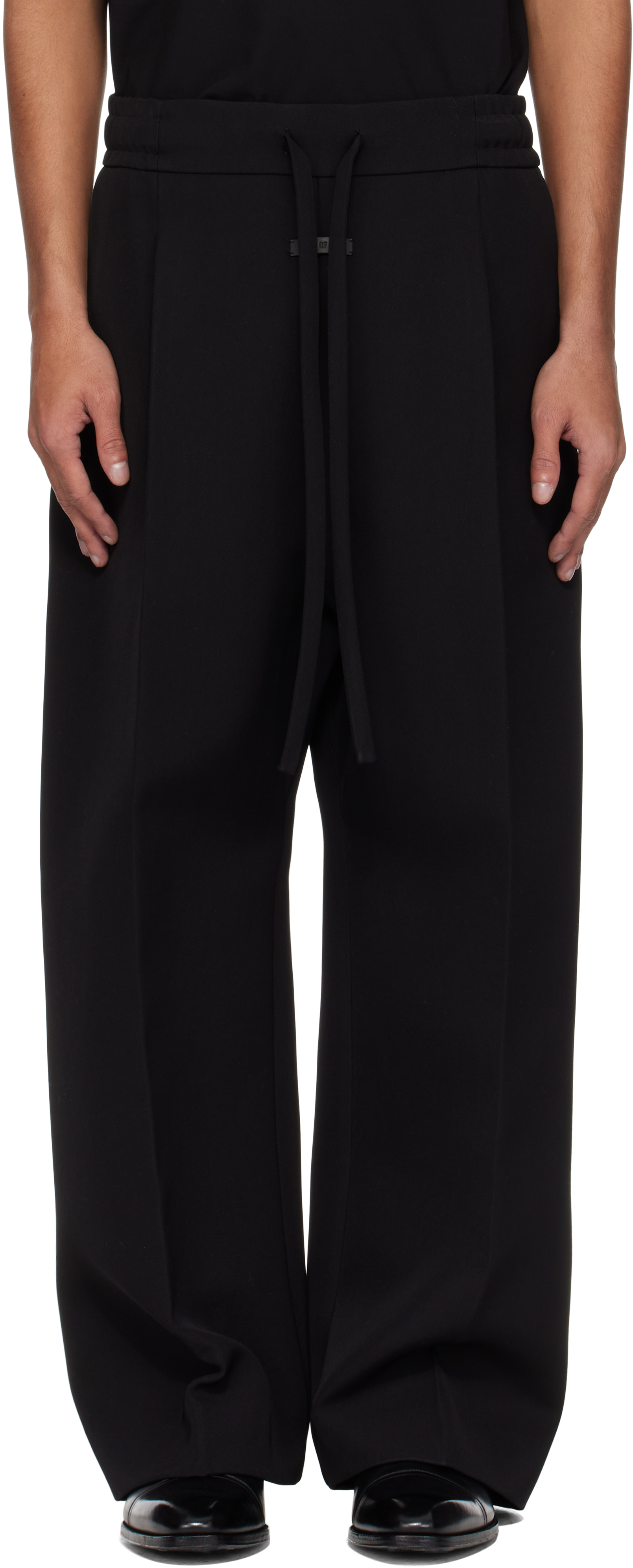 Black Drawstring Wide Leg Trousers