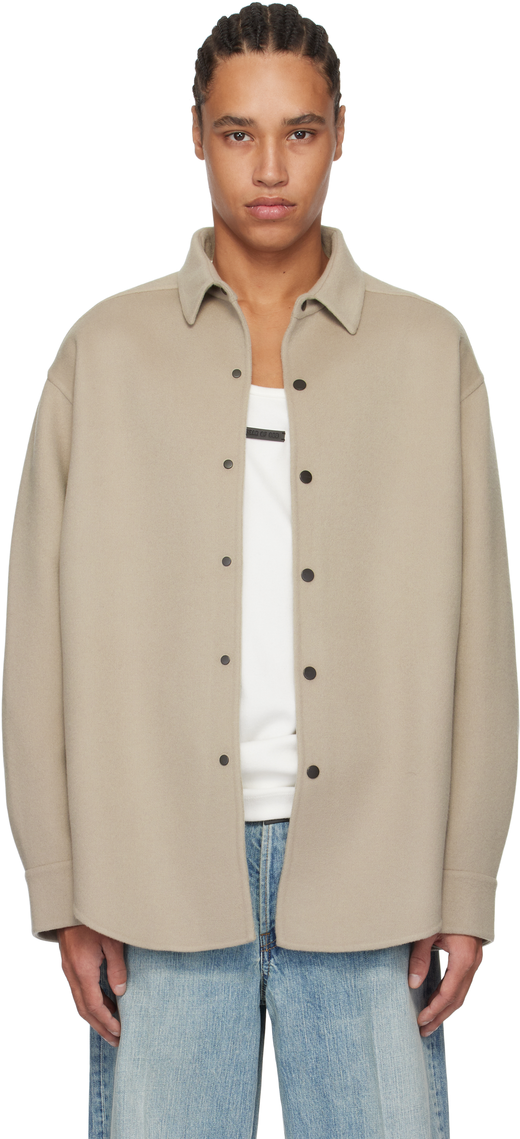 Fear Of God Beige Wool Cashmere Overshirt In Dusty Beige