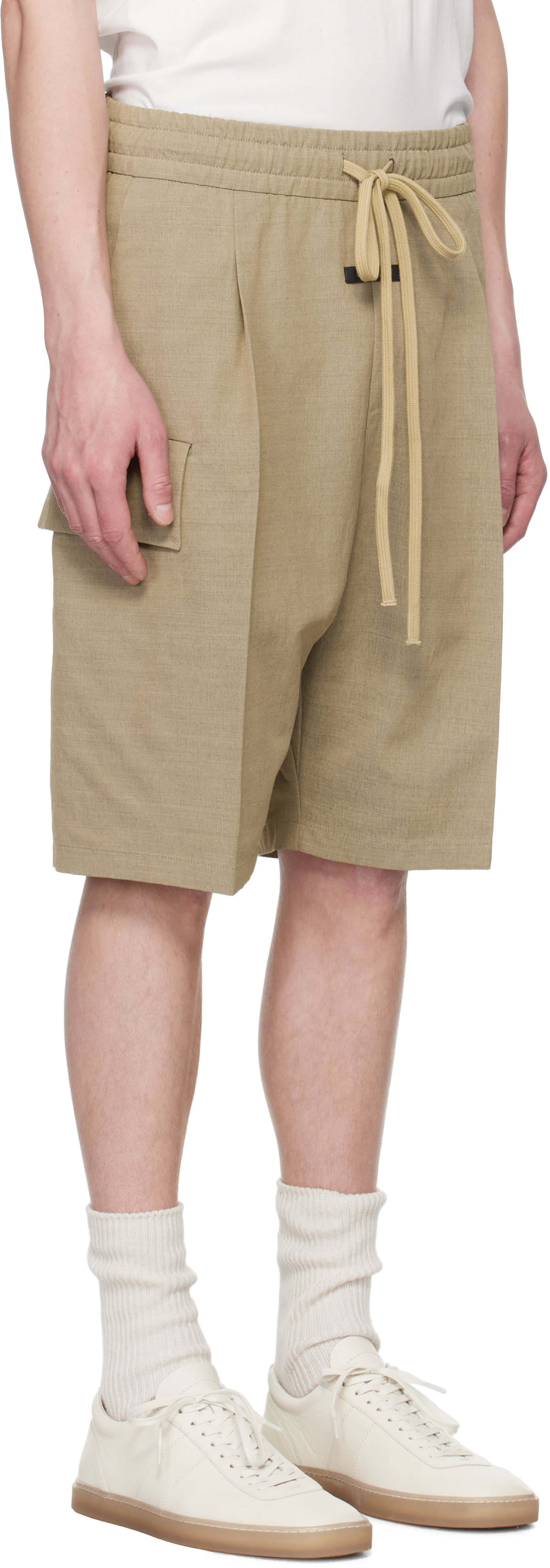 Shop Fear Of God Beige Drawstring Cargo Shorts