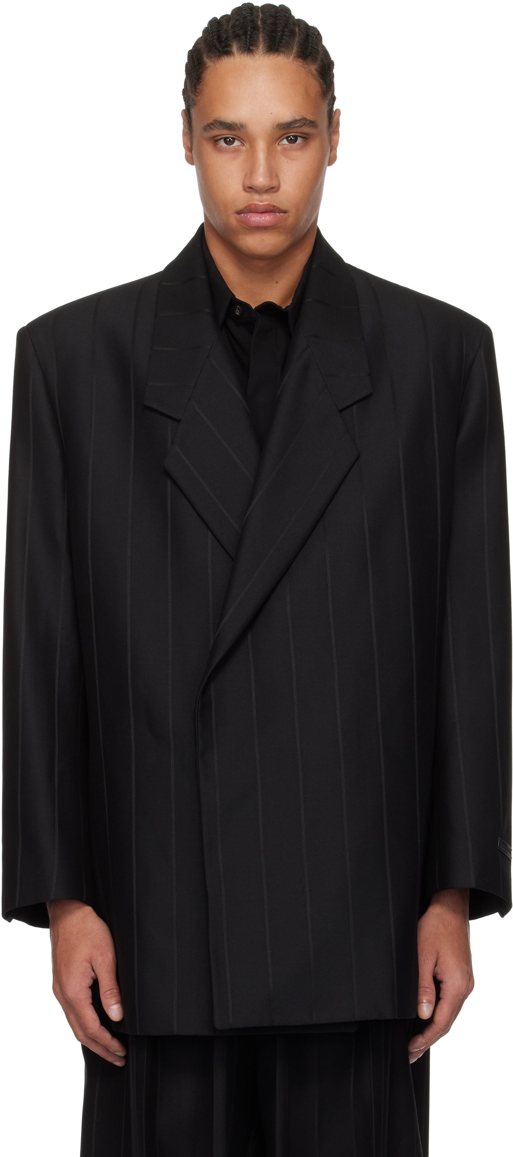 Black Pinstripe Relaxed Blazer