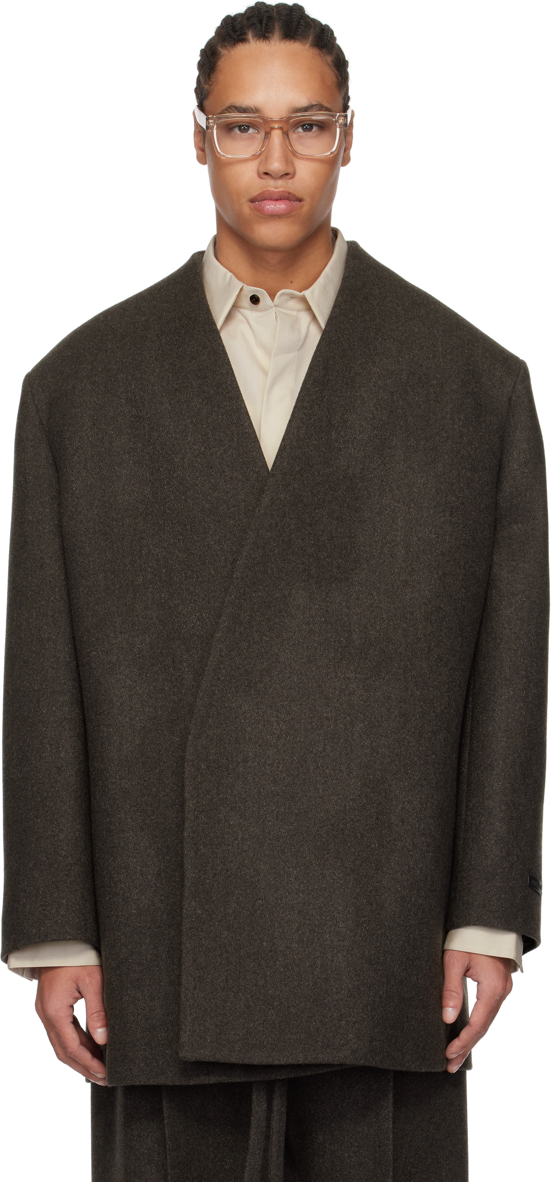 Brown Collarless Coat