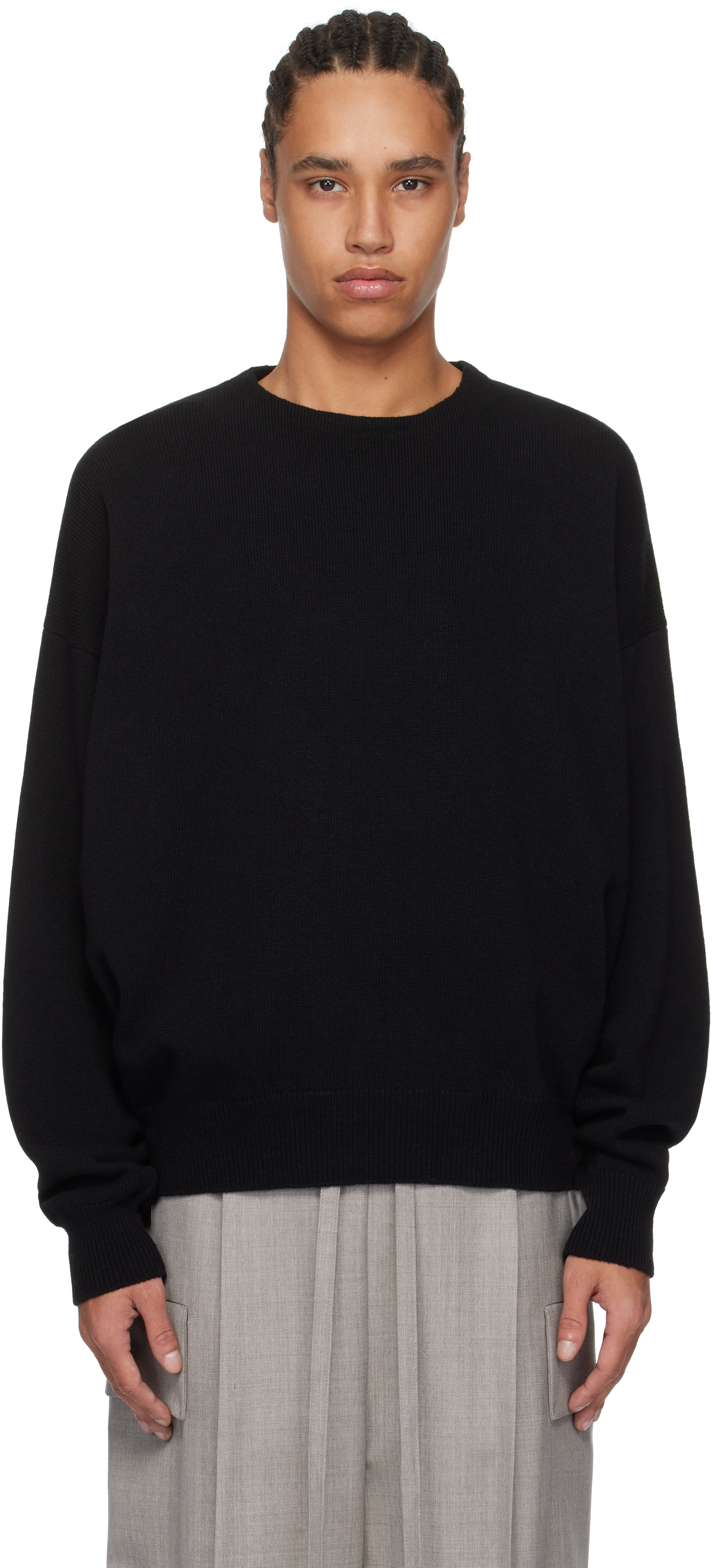 Black Fine Knit Crewneck Sweater