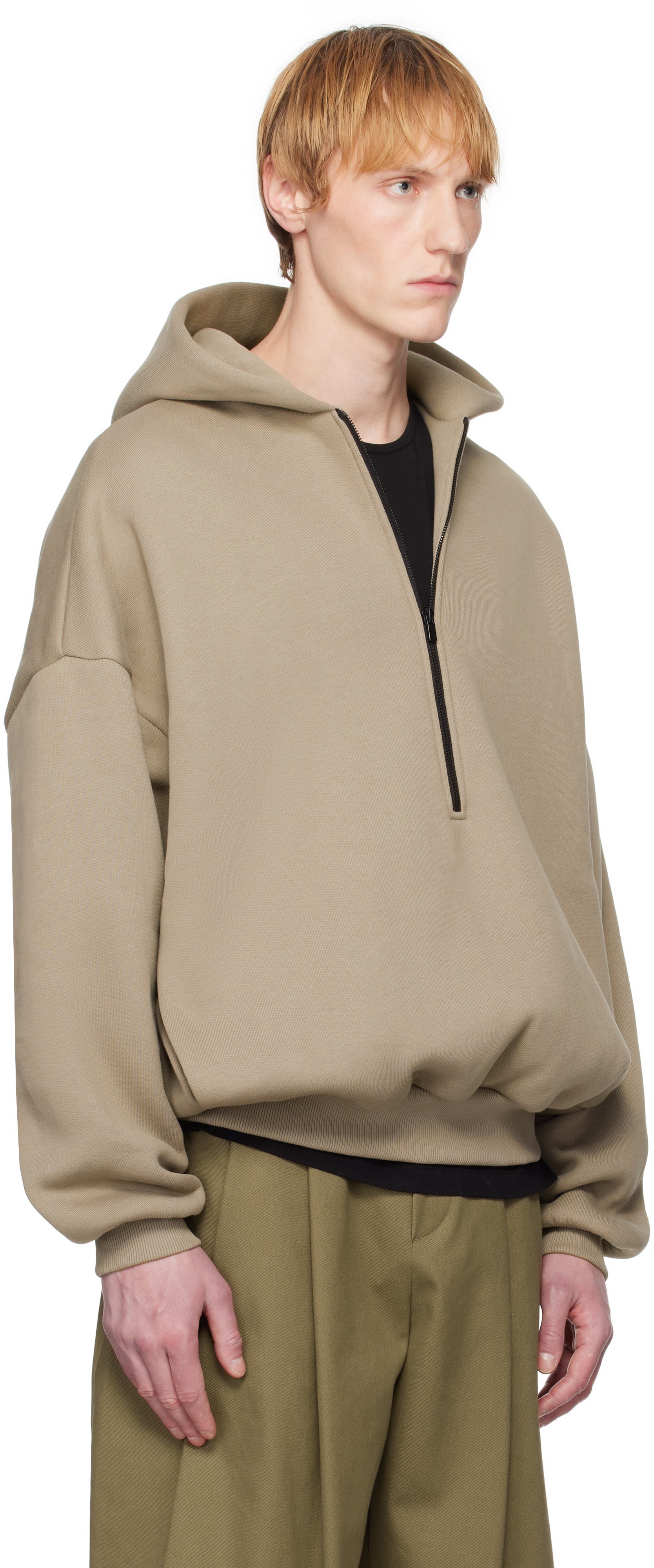 Fear Of God Beige Cotton Cashmere Fleece Half Zip Hoodie