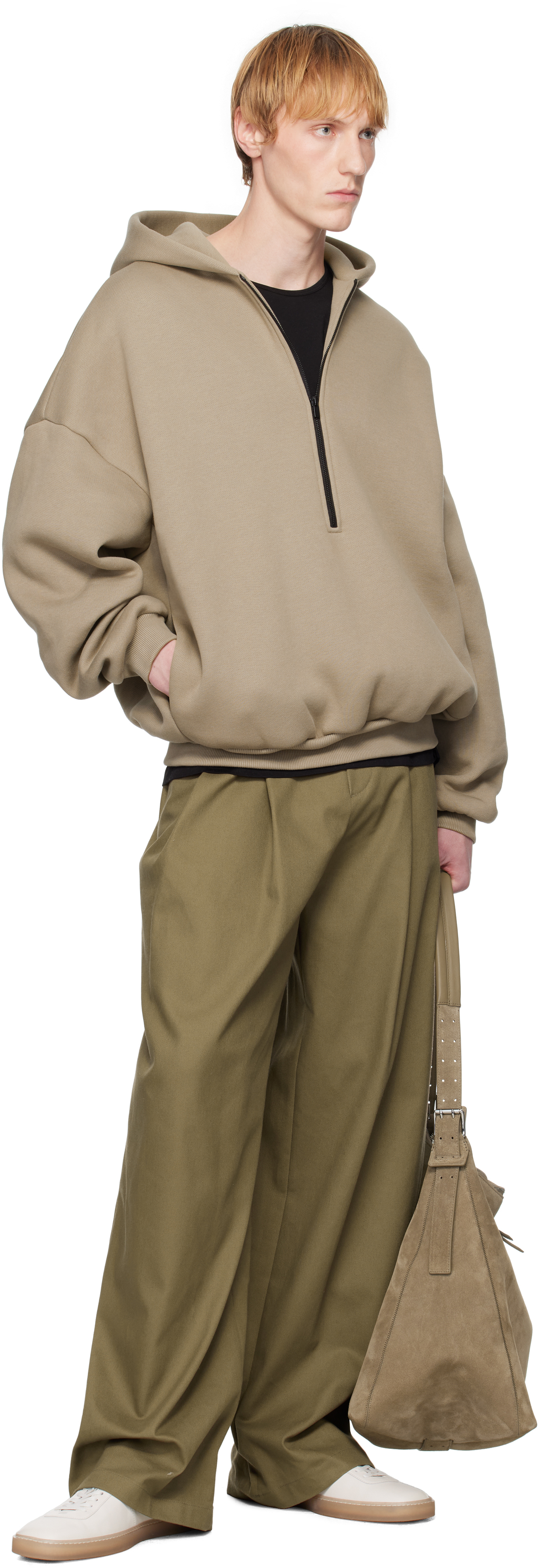 Fear Of God Beige Cotton Cashmere Fleece Half Zip Hoodie
