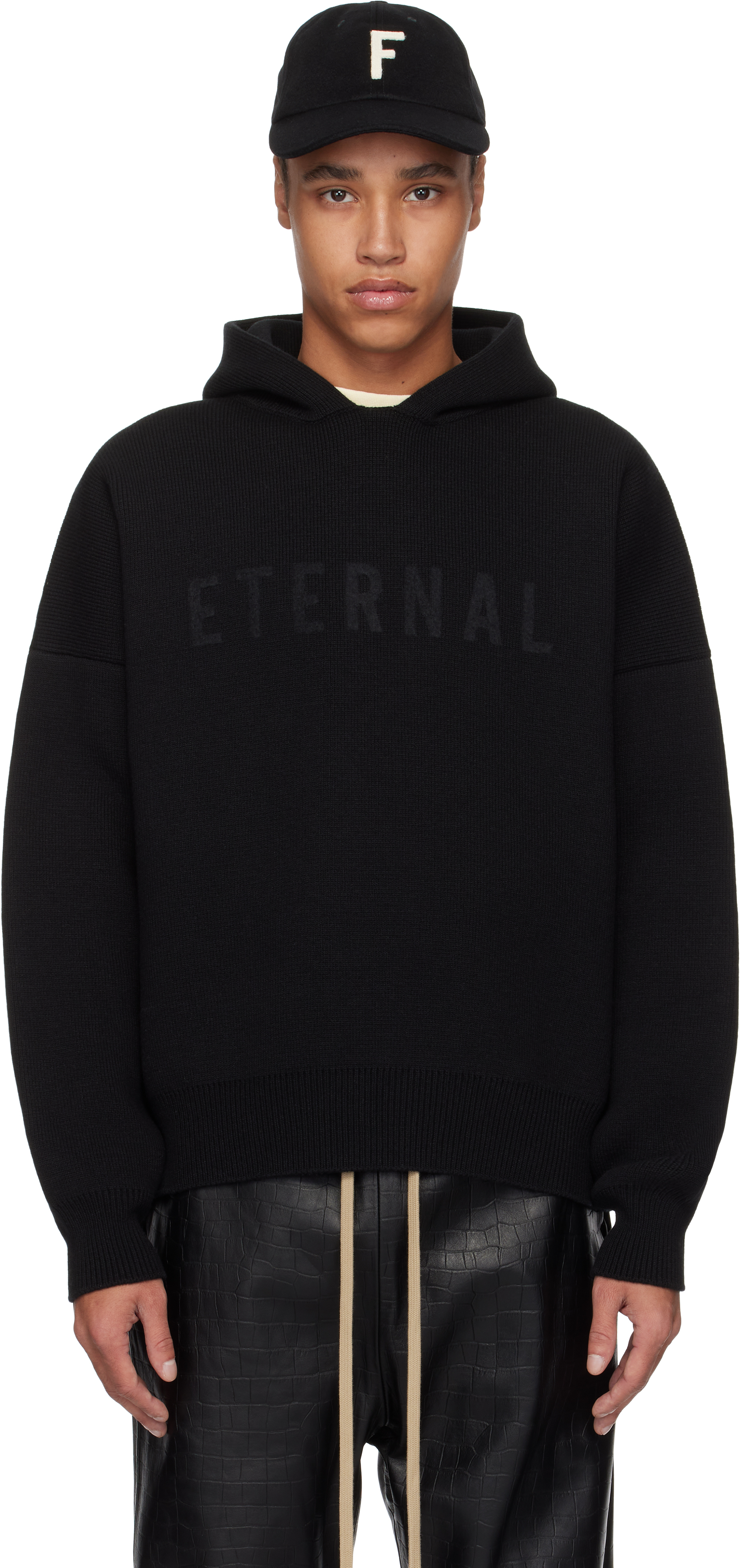 Black 
Eternal
 Merino Knit Hoodie