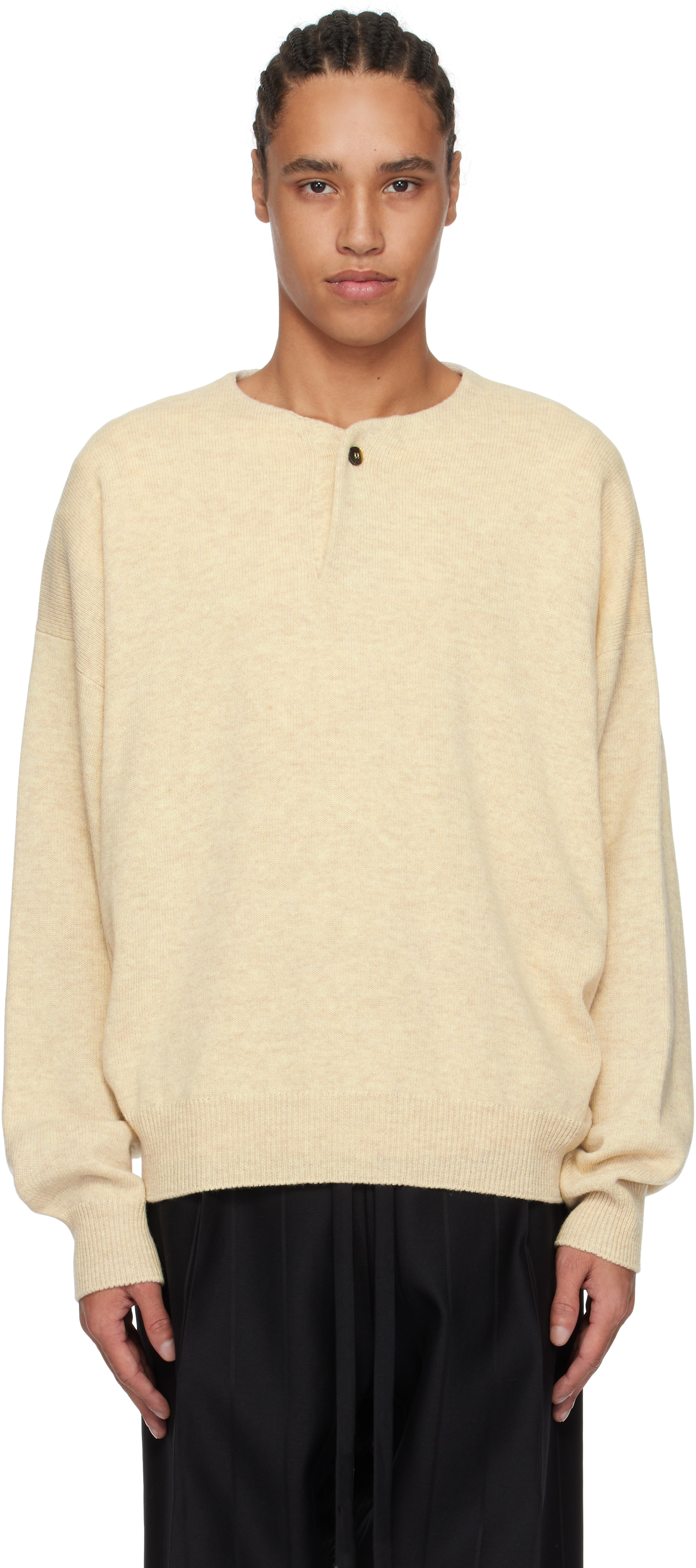 Beige Fine Knit Henley