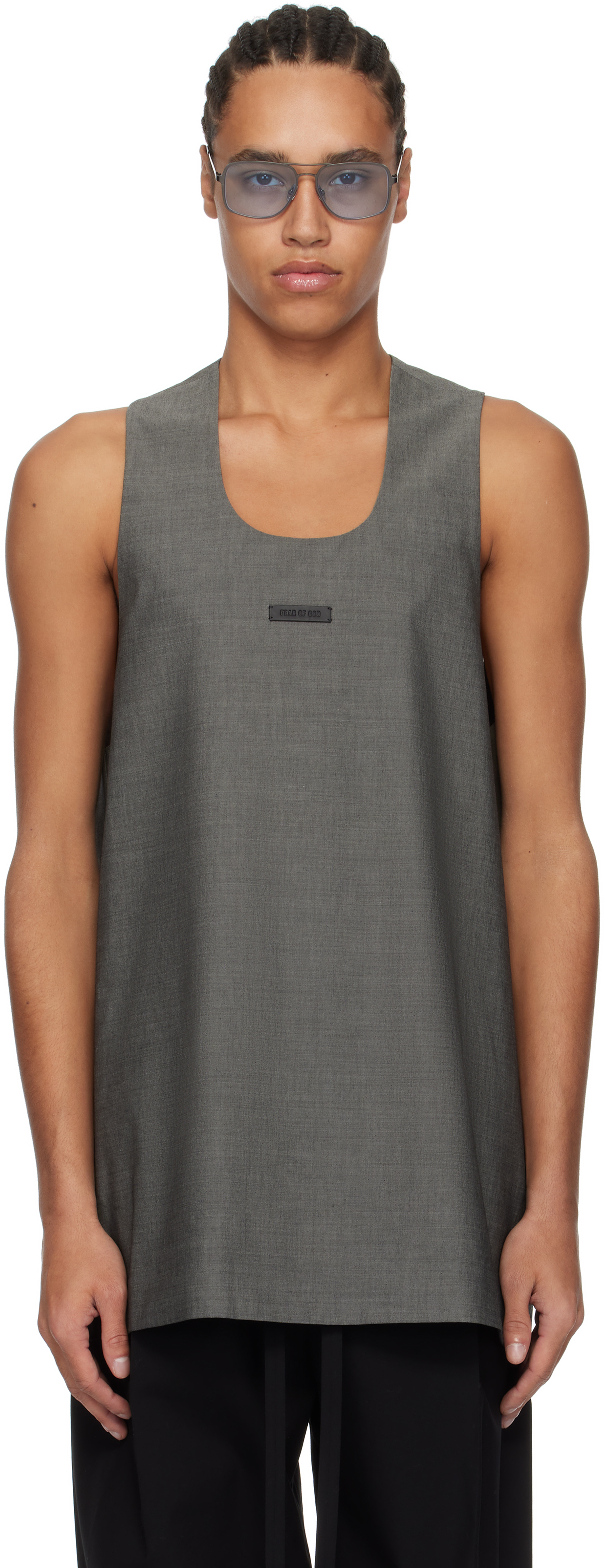 Fear Of God Gray Oxford Tank Top In Melange Titanium