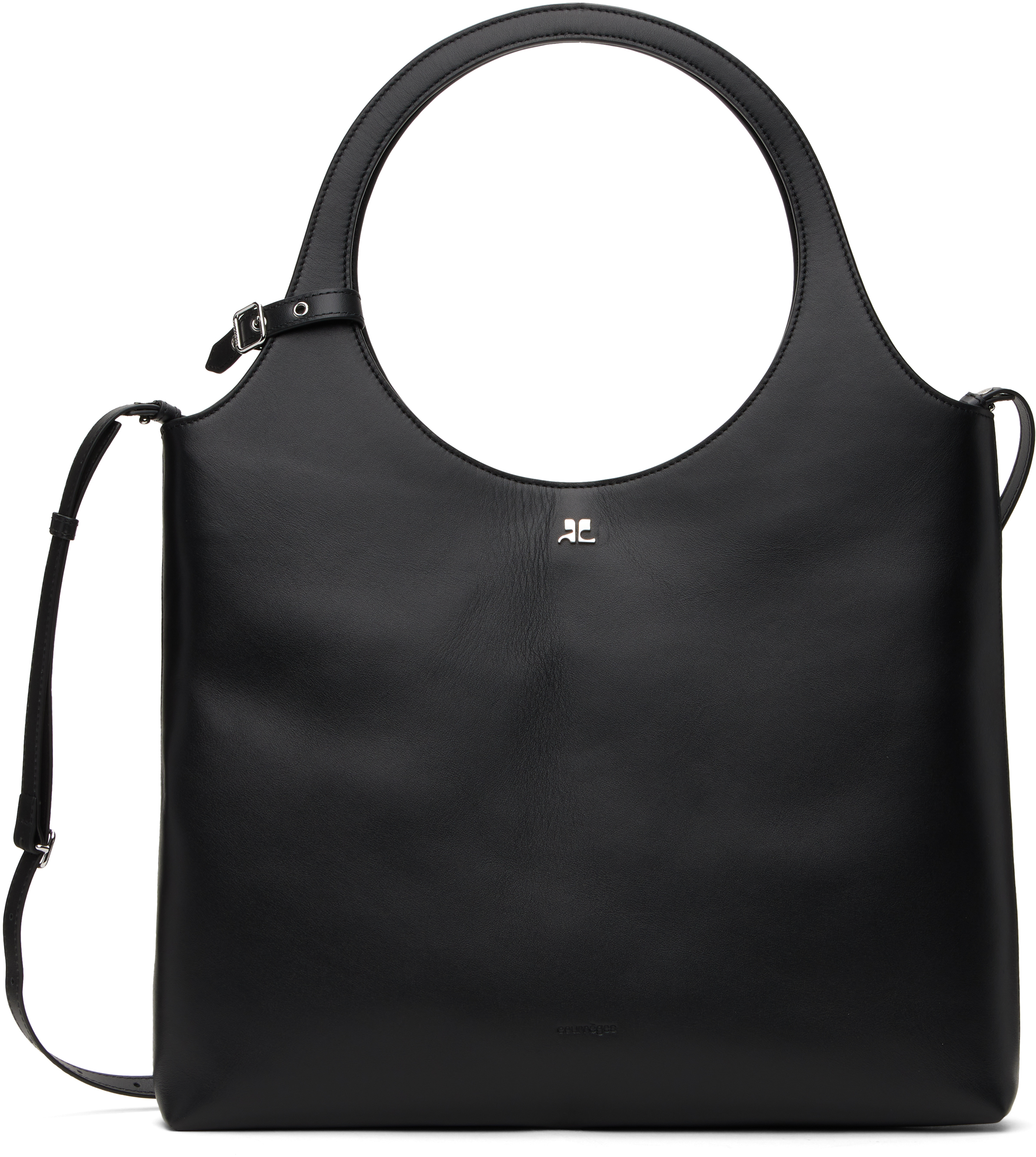 Shop Courrèges Back Holy Day Leather Tote In 9999 Black