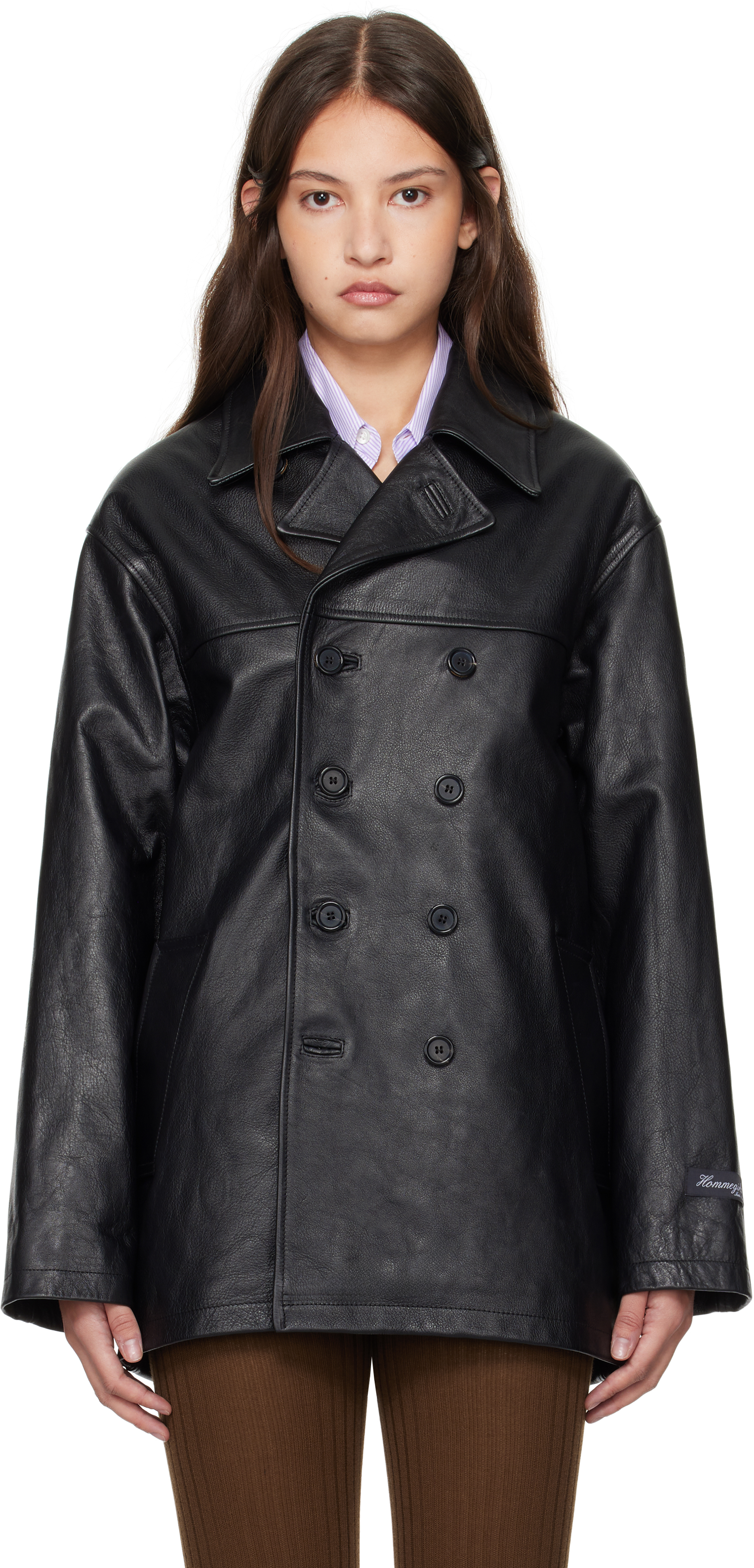 Black Peacoat Leather Jacket