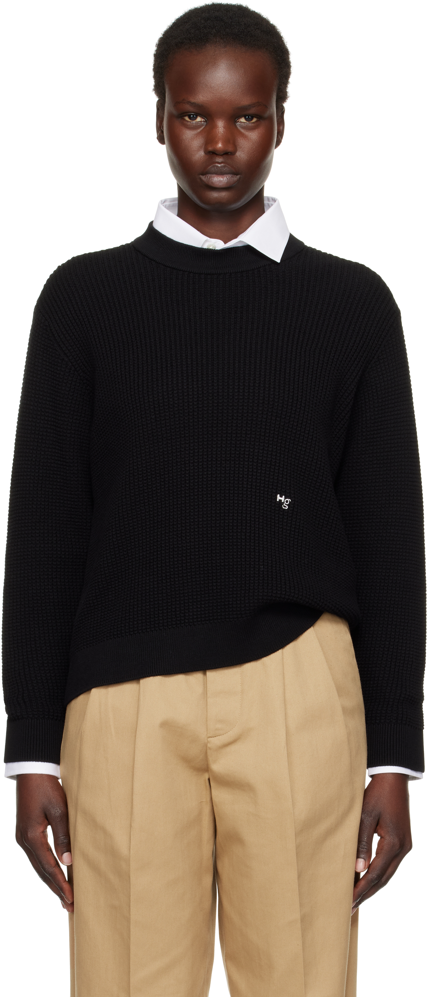 Black Waffle Knit Sweater