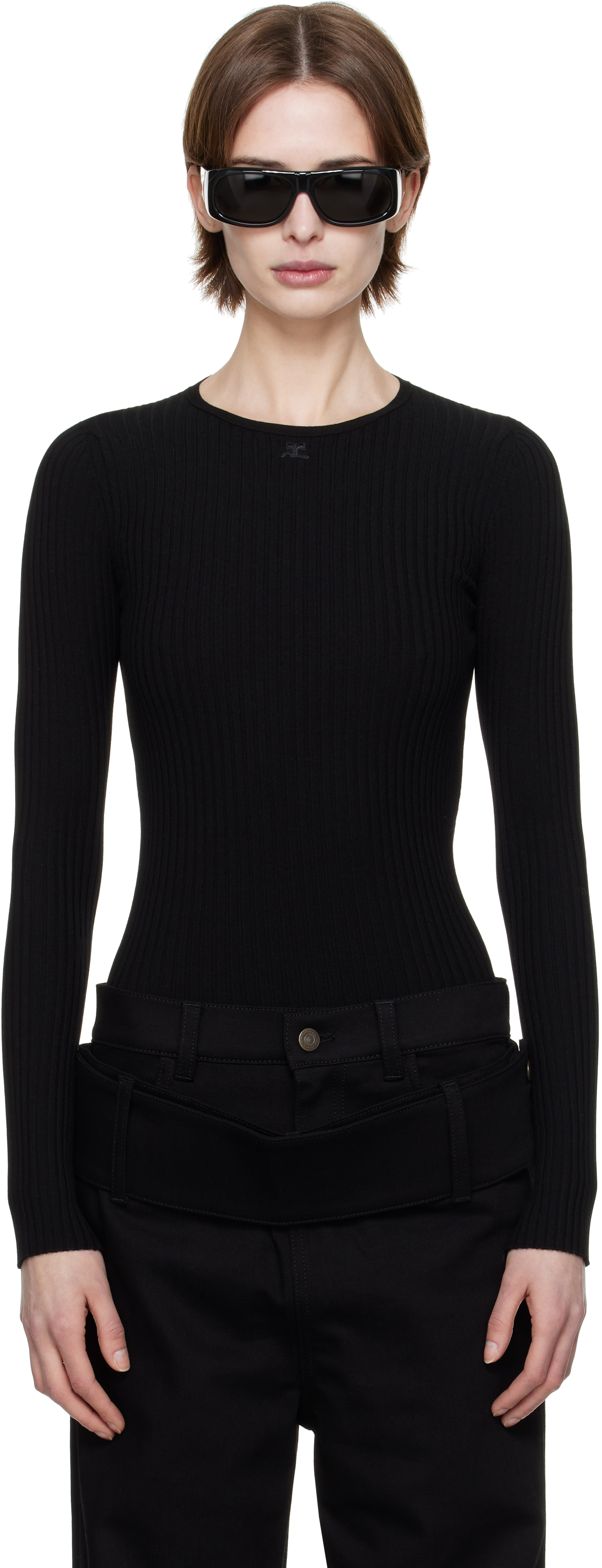 Courrèges Black Lingerie Detail Knitted Sweater