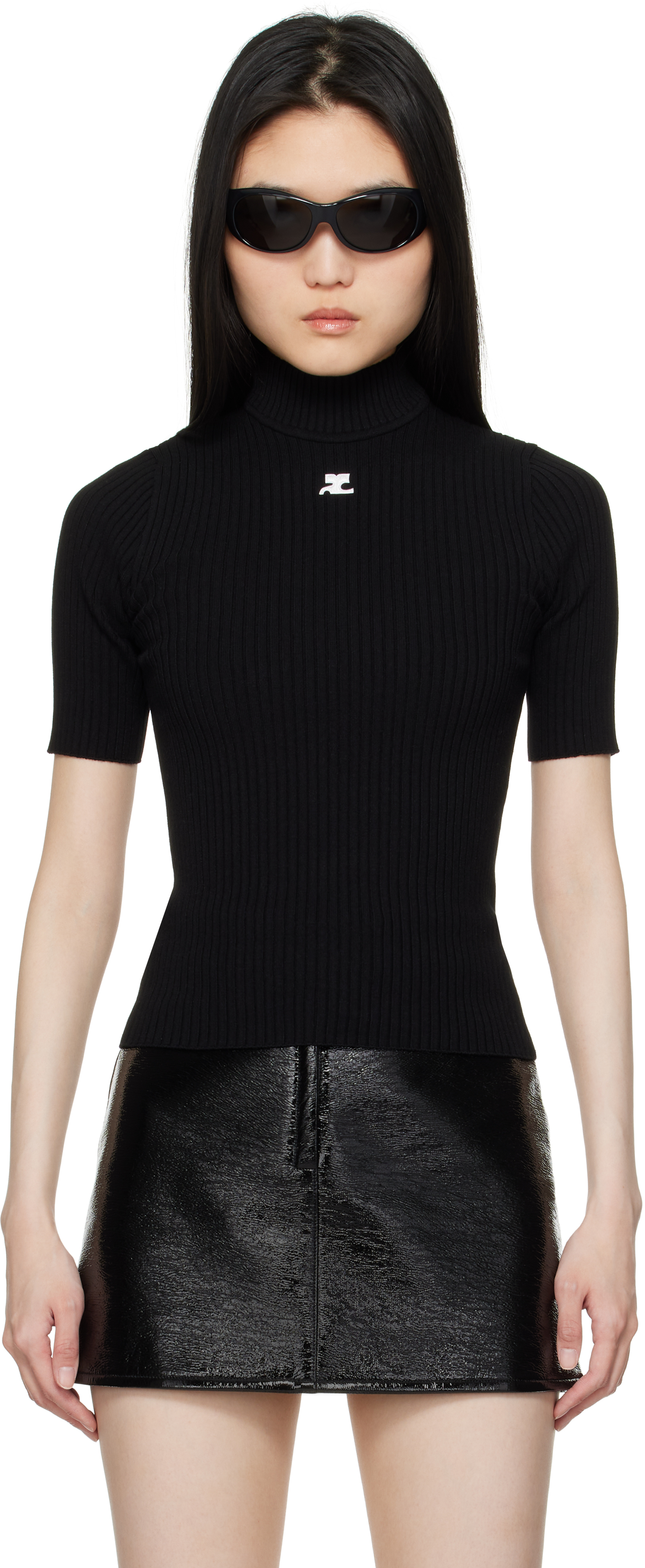 シミあり△Courreges ロゴ ノースリーブ ハイネック トップス XXS
