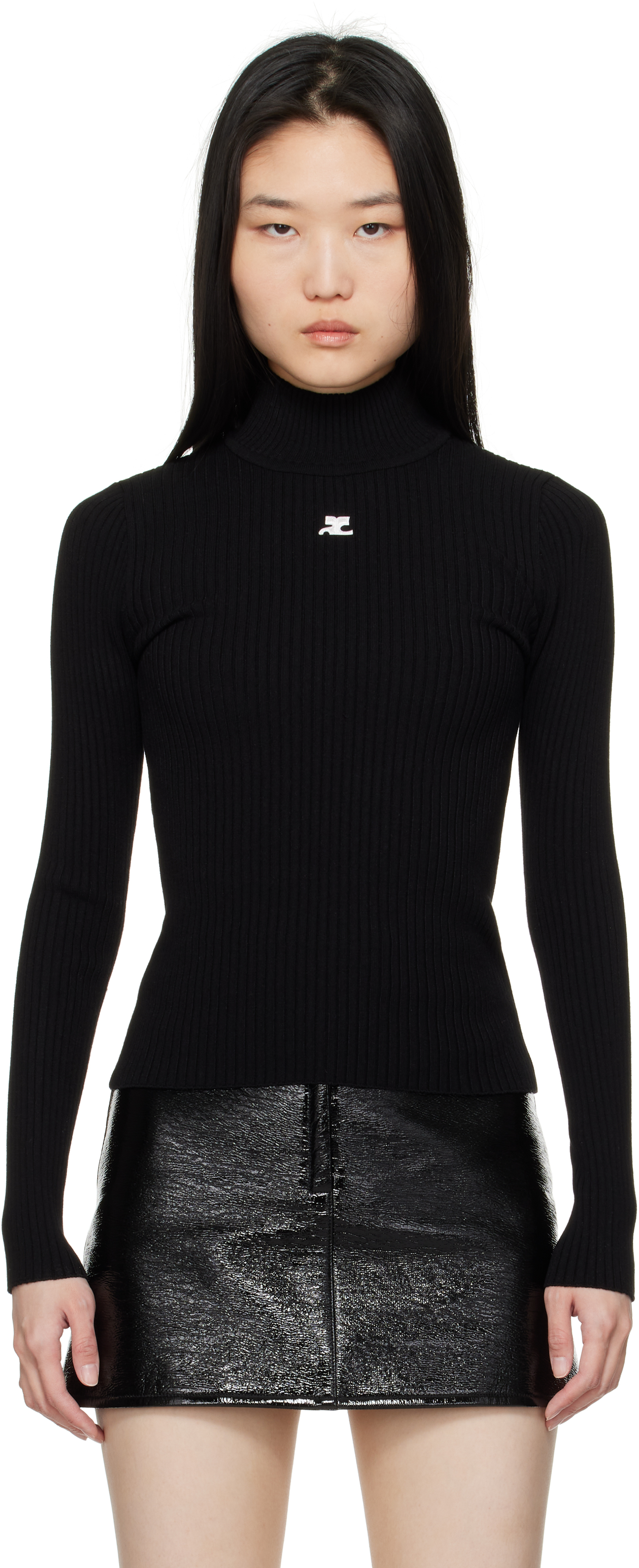 美品 courreges reedition ニット ブラック CourrègesのReeditionコレクション ブラック リブニット モック