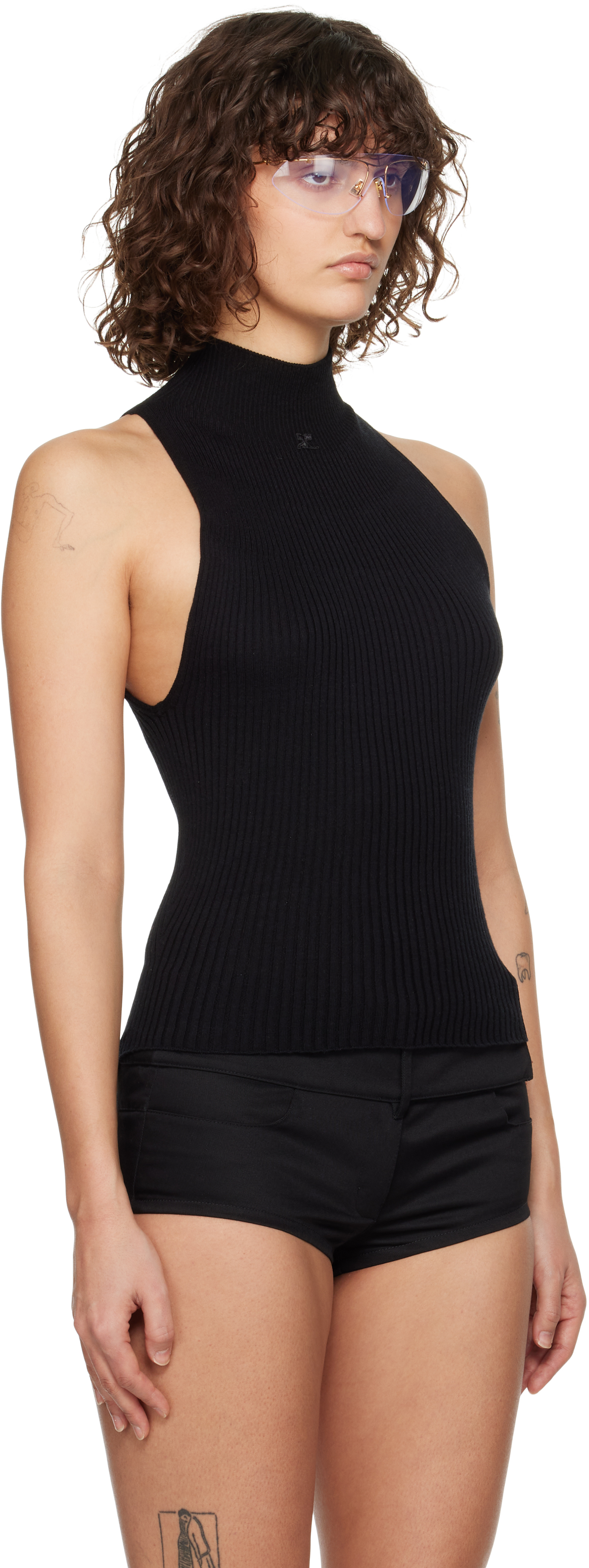Shop Courrèges Black Mock Neck Rib Tank Top In 9999 Black