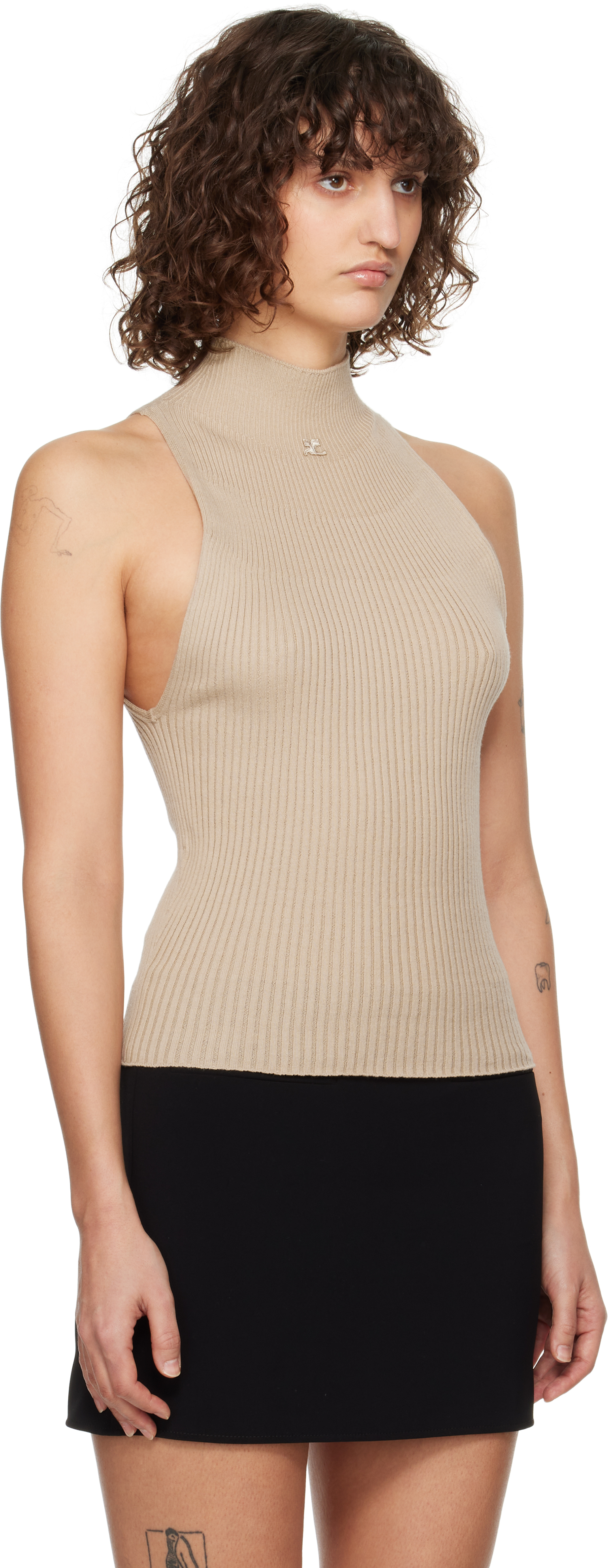 Courrèges Brown Mock Neck Rib Tank Top In 1054 Cappuccino
