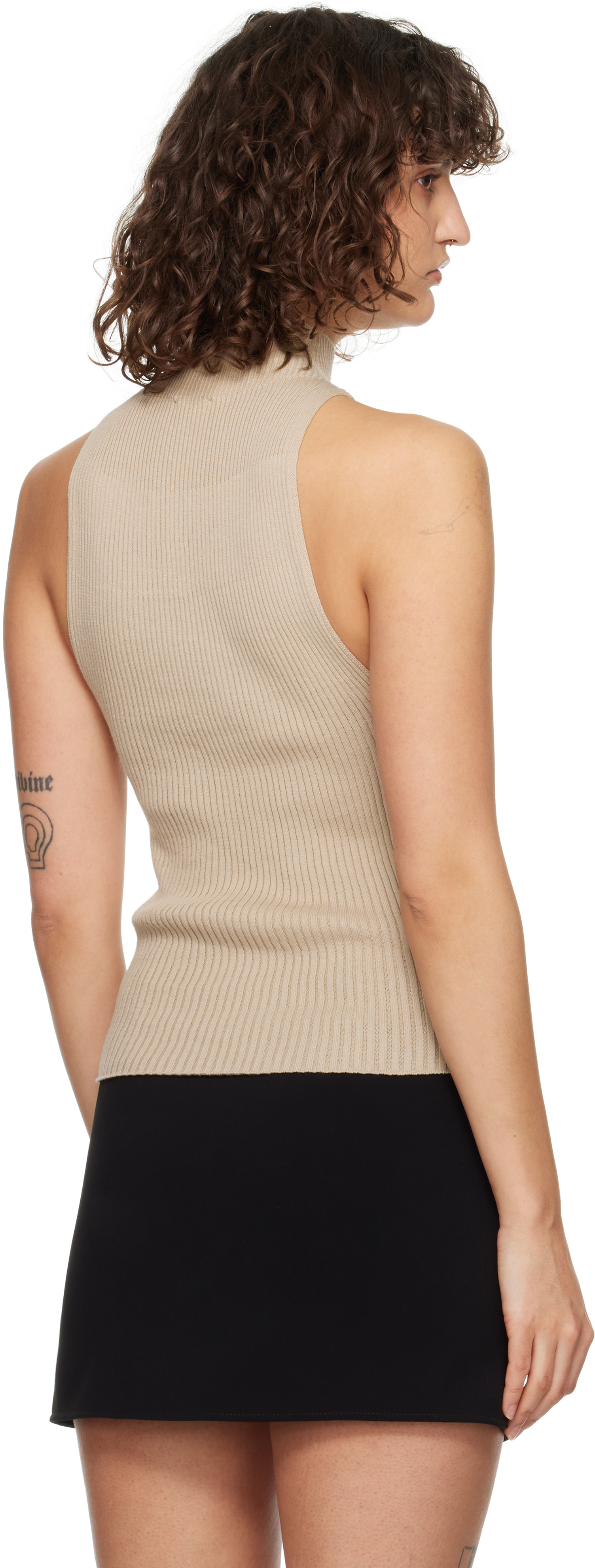 Courrèges Brown Mock Neck Rib Tank Top In 1054 Cappuccino