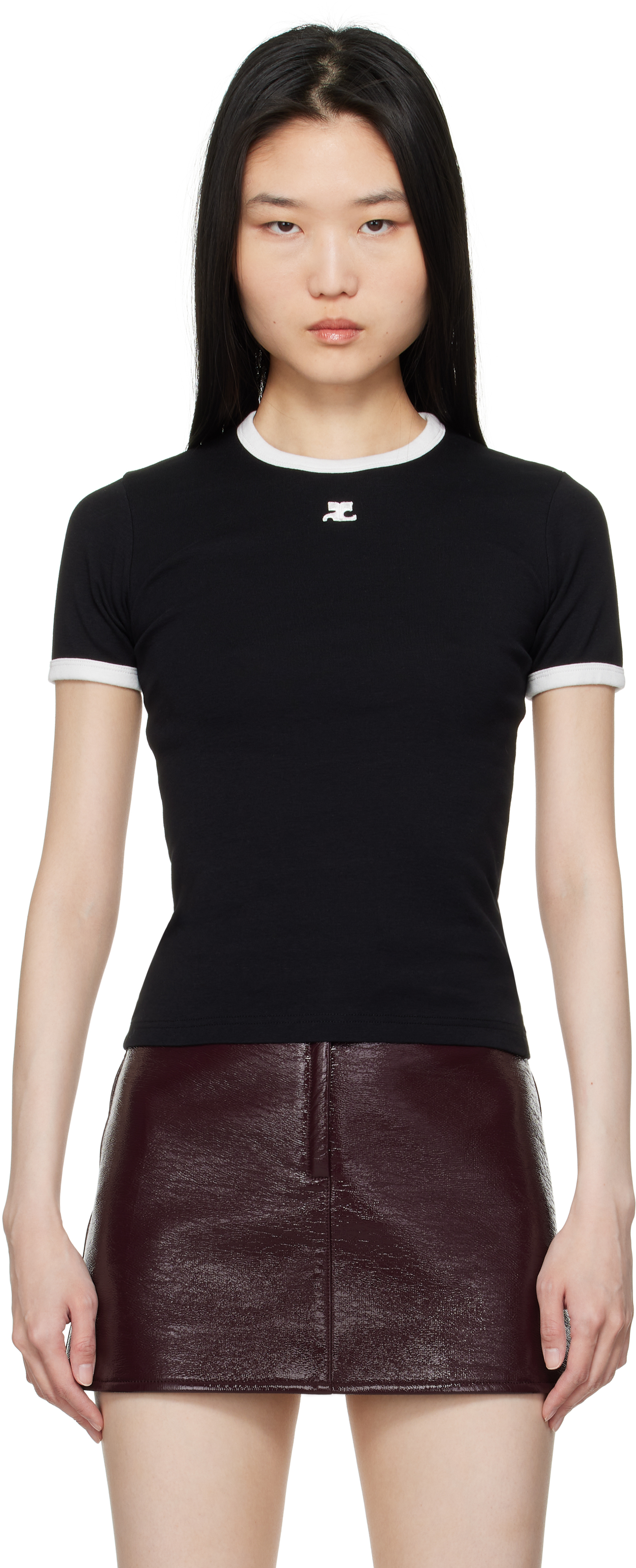 Black & White Signature Contrast T-shirt by Courrèges on Sale