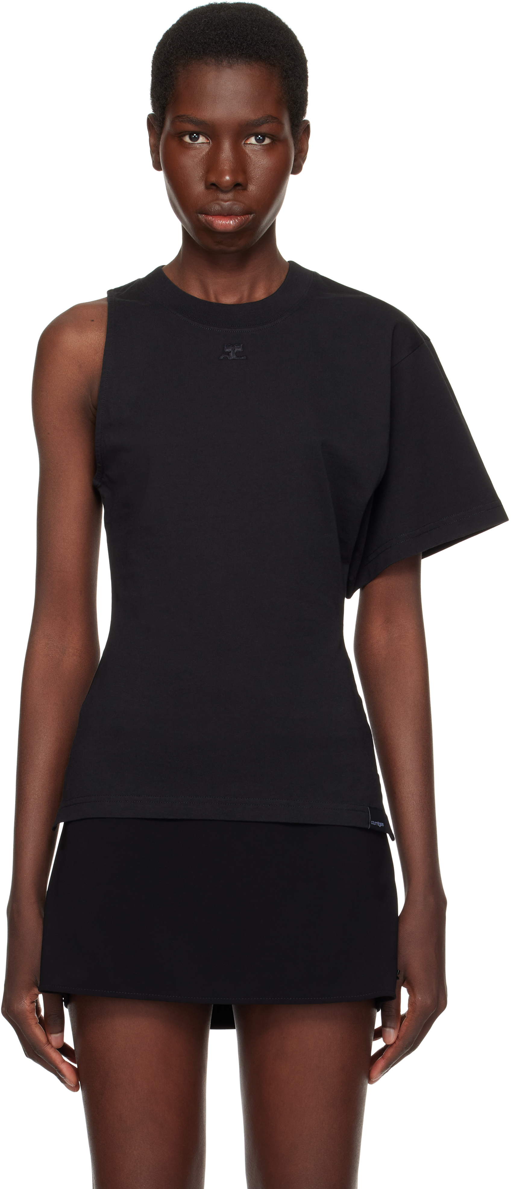Tシャツ・カットソー Courreges One-Shoulder T-Shirt In Scuba Black Scuba One-Sleeve T-shirt by Courrèges on Sale