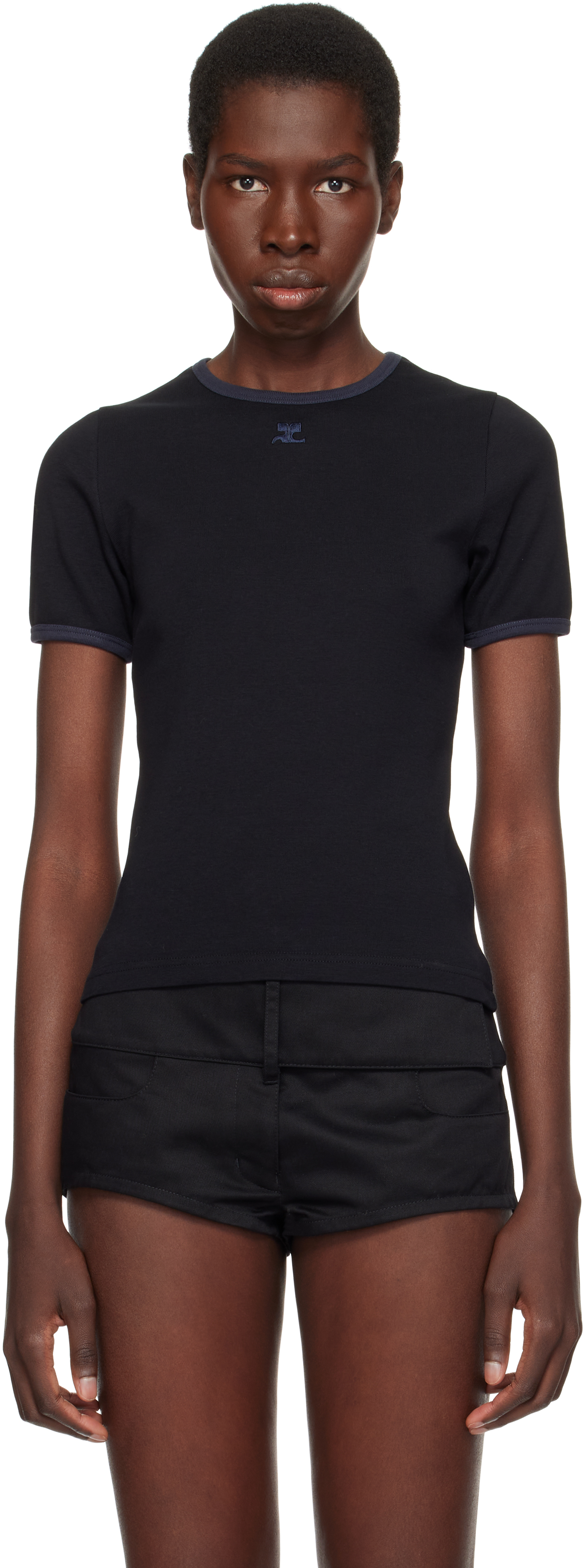 【関税込み】Courreges ブラック Heritage コントラスト Tシャツ SIGNATURE CONTRAST T-SHIRT - courrèges