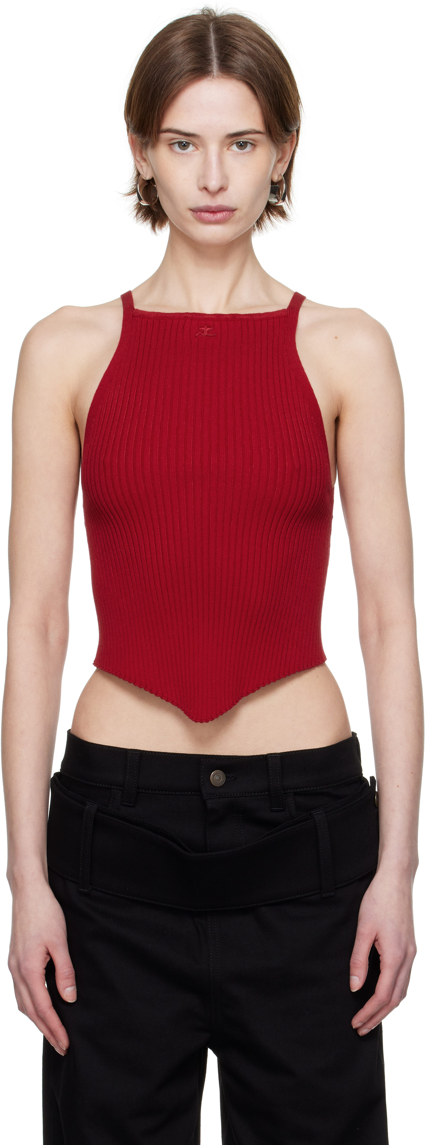 Courrèges Red Pointy Rib Knit Tank Top