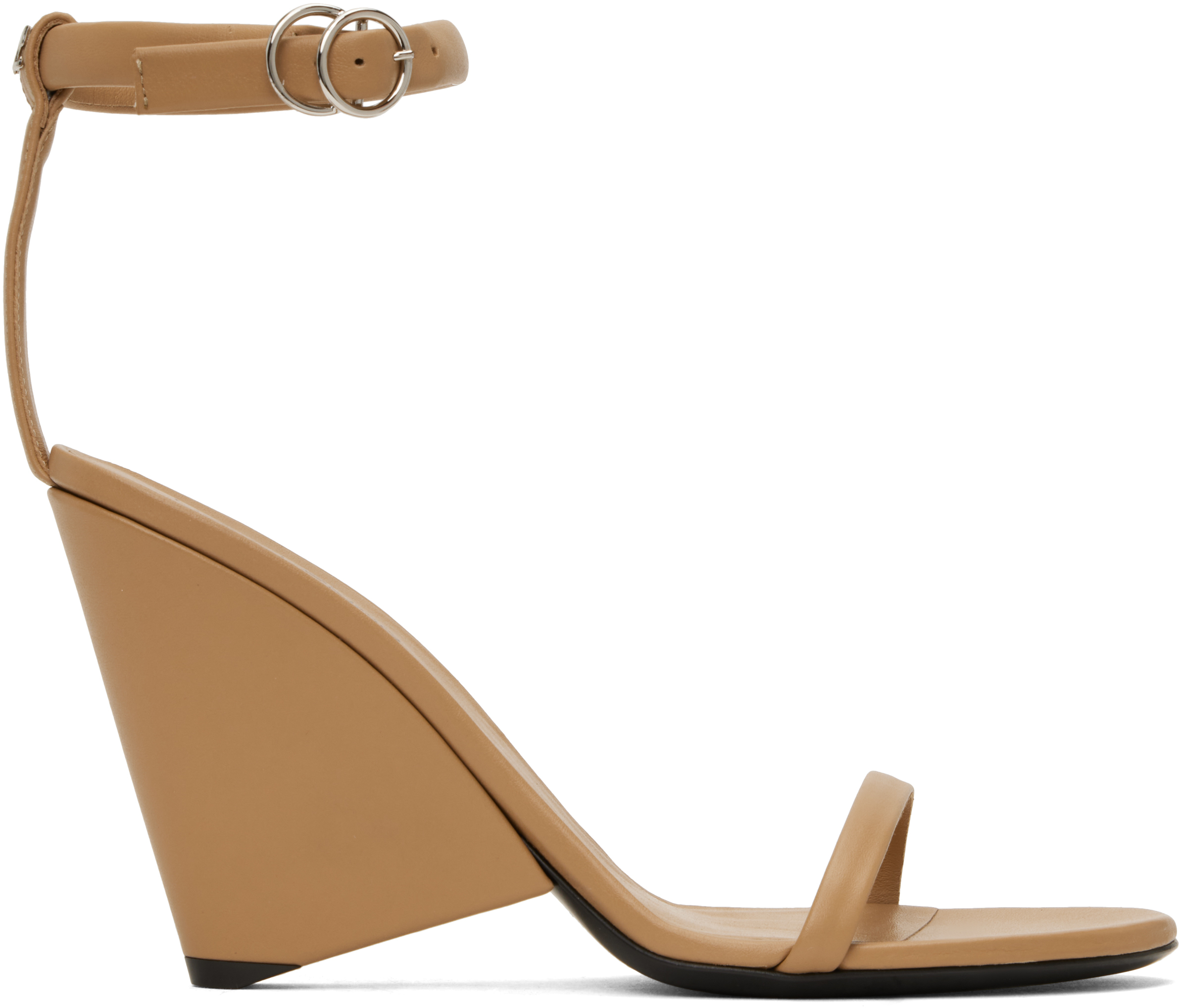 Beige Oblique Leather Heeled Sandals
