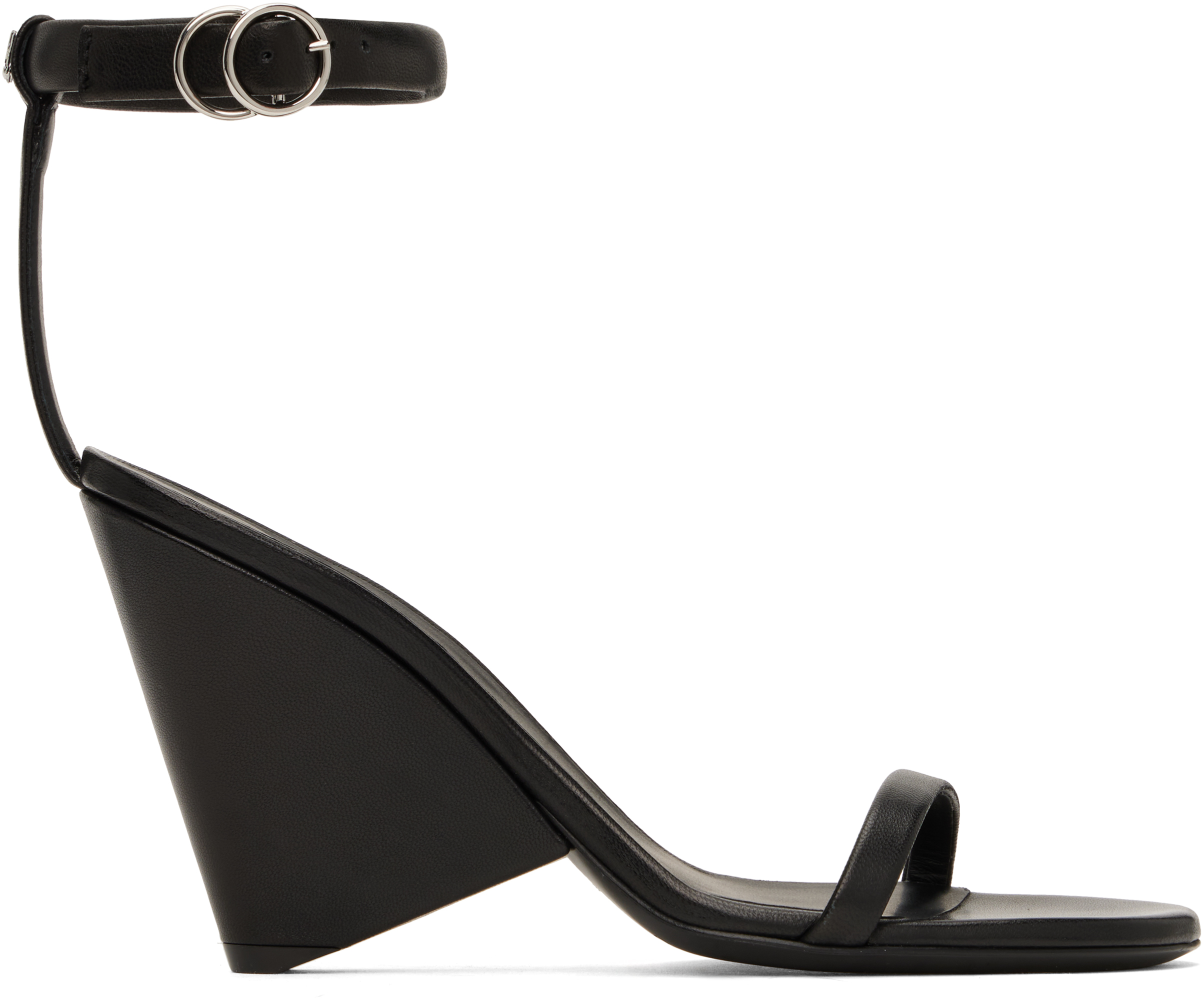 Black Oblique Leather Heeled Sandals by Courrèges on Sale