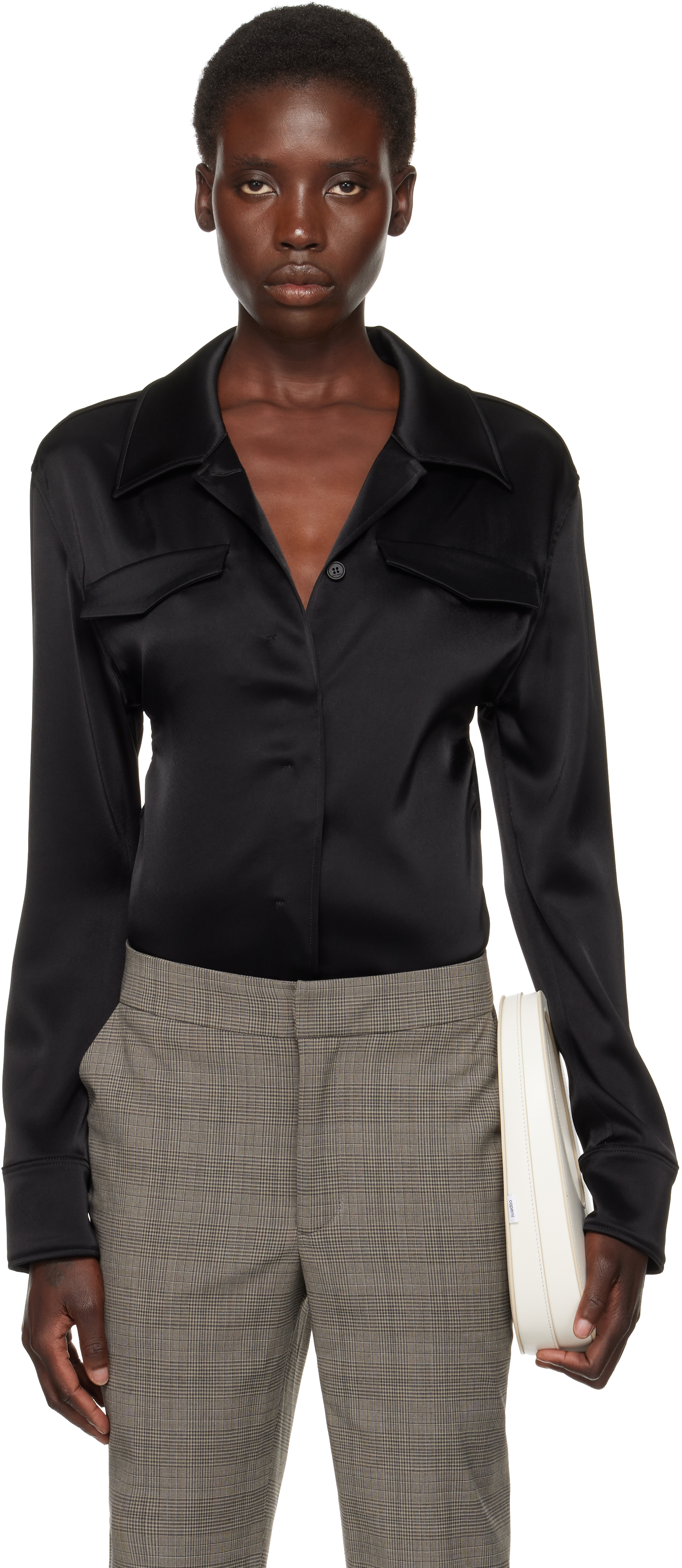 Courrèges Black Backless Satin Bodysuit