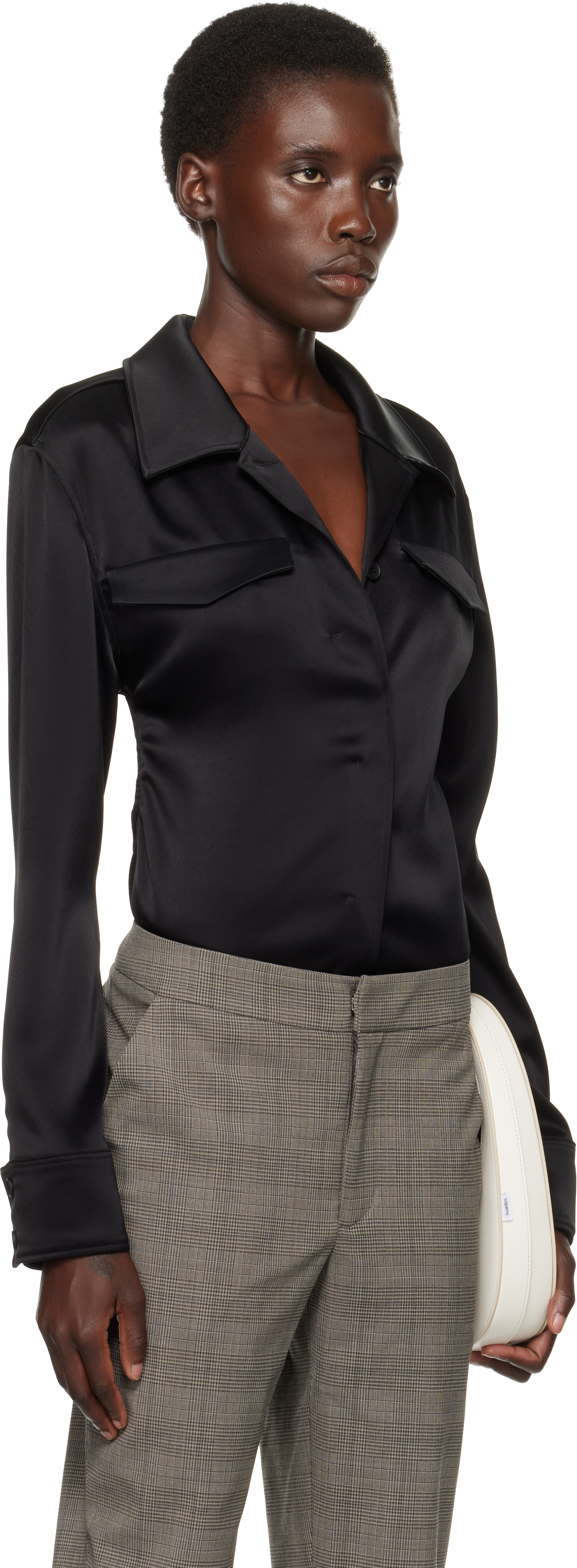 Shop Courrèges Black Backless Satin Bodysuit