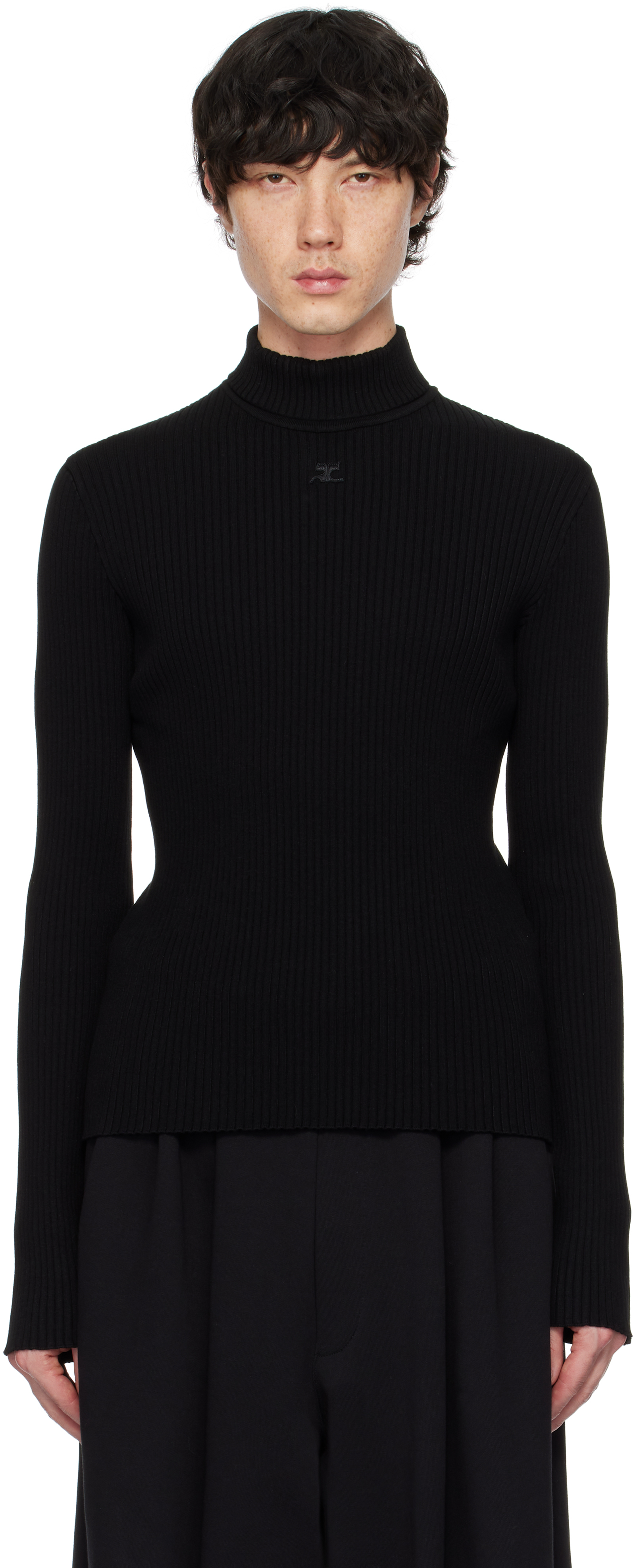 美品 courreges reedition ニット ブラック Courrègesのブラック Reedition リブニット モックネック